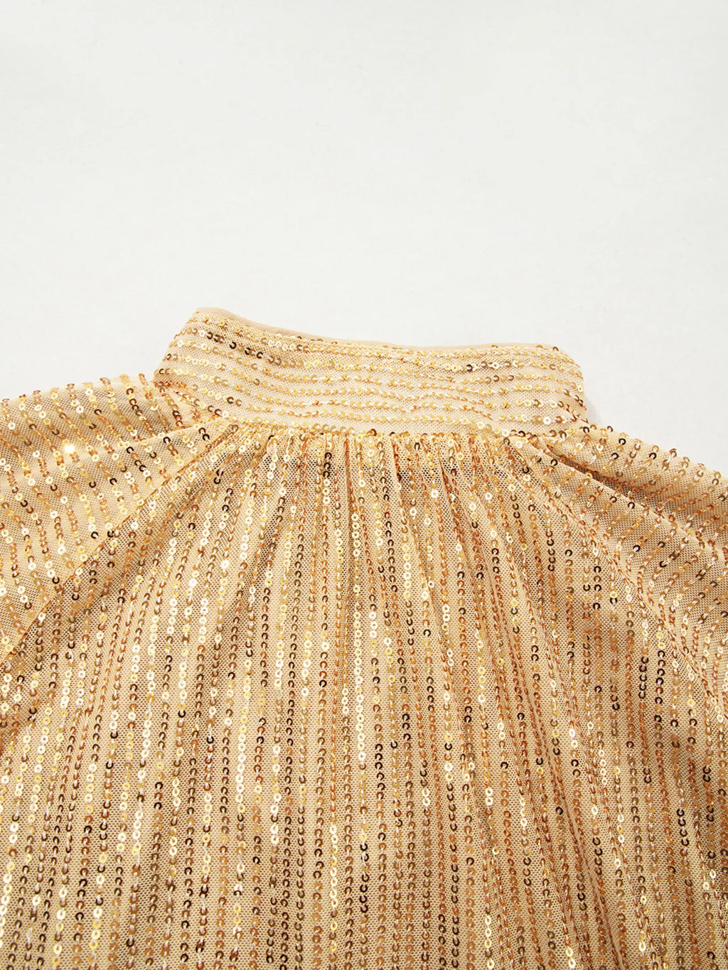 Trendsi Metallic Balloon Sleeve Buttoned High Neck Loose Blouse