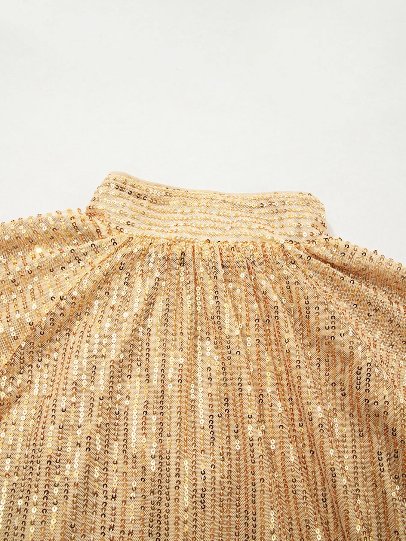 Trendsi Metallic Balloon Sleeve Buttoned High Neck Loose Blouse