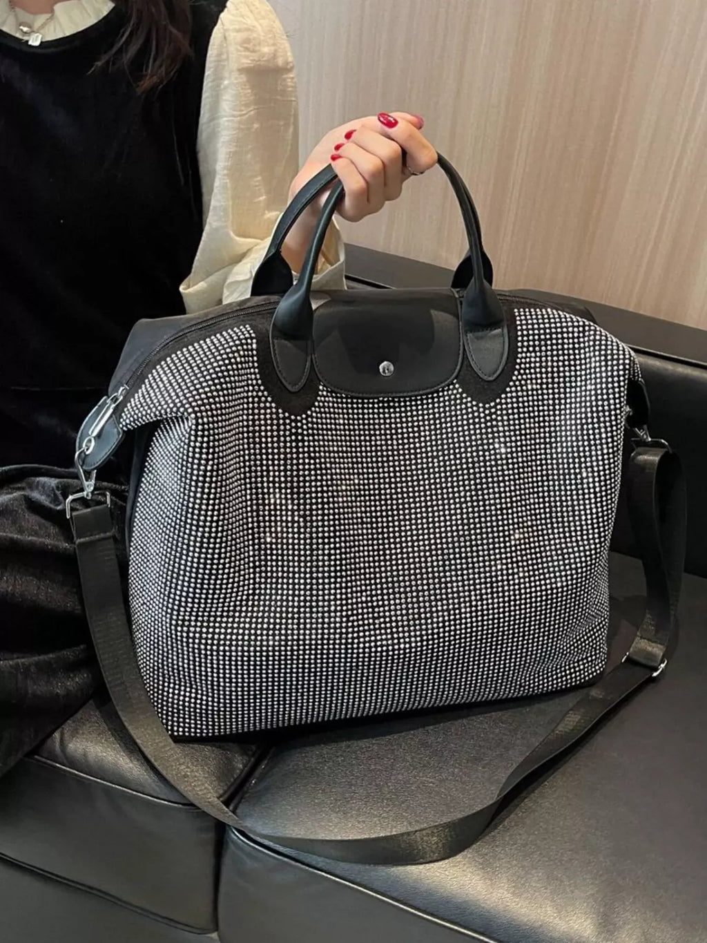 Trendsi Silver / One Size Rhinestone Embellished Crossbody Bag