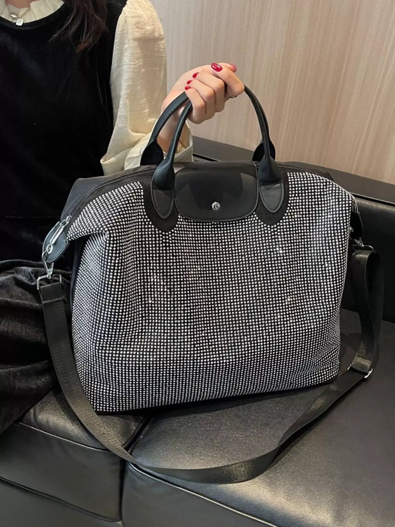 Trendsi Silver / One Size Rhinestone Embellished Crossbody Bag