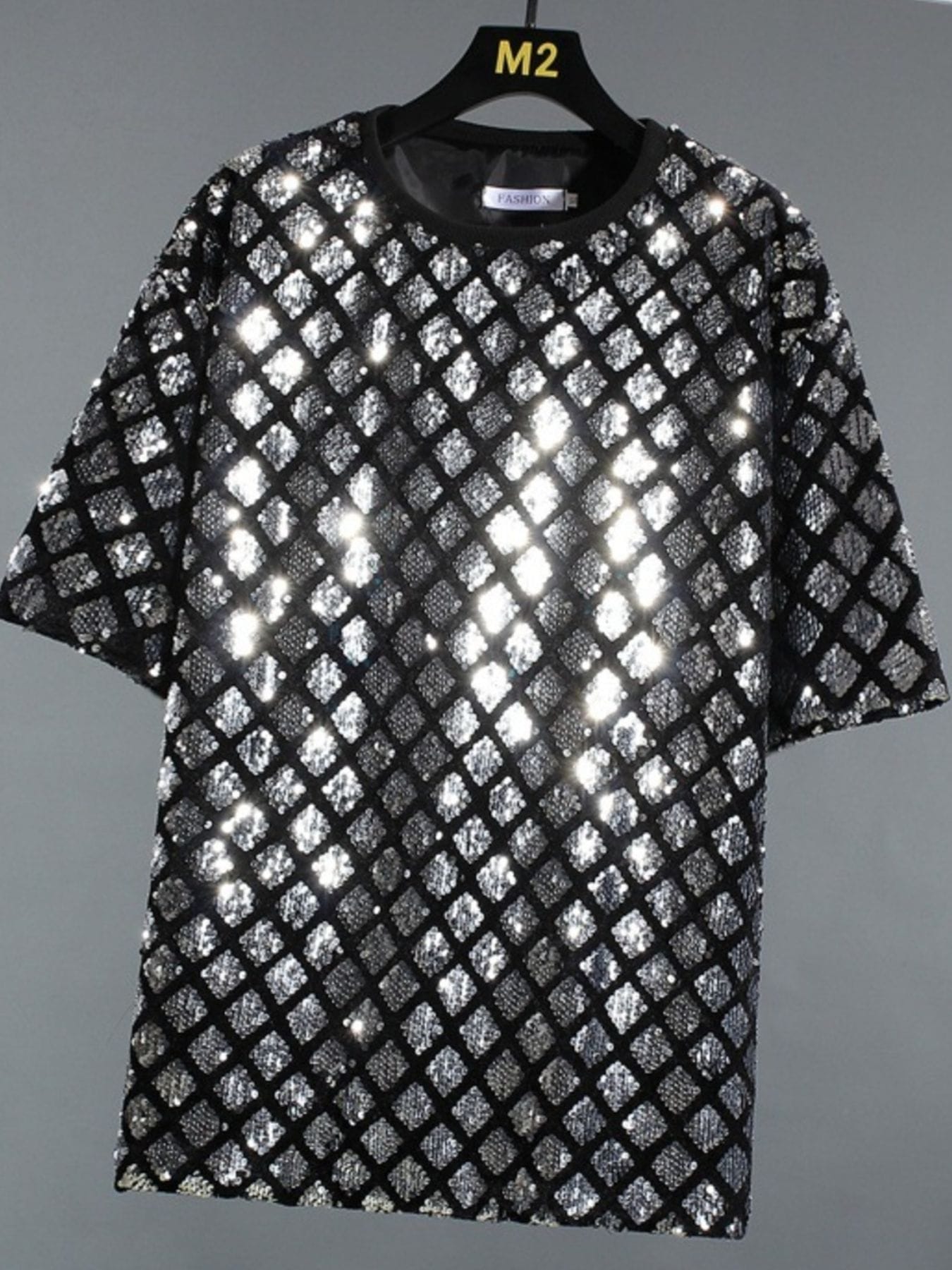 Trendsi Silver / M Men's Sequin Round Neck T-Shirt