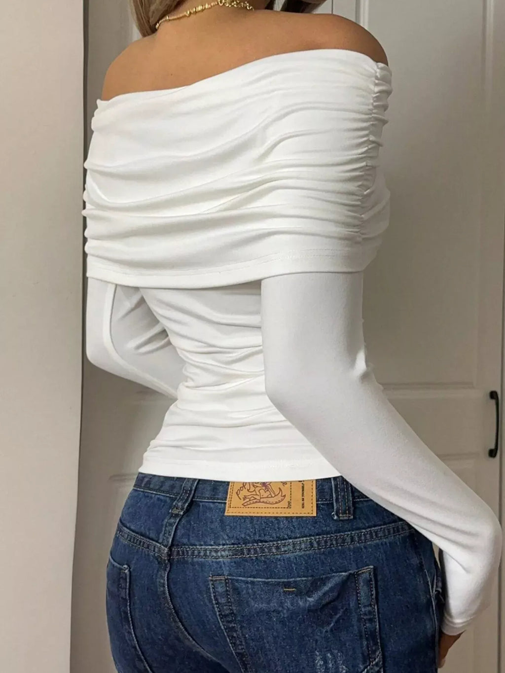Trendsi Shirt Off-Shoulder Ruched Long Sleeve T-Shirt