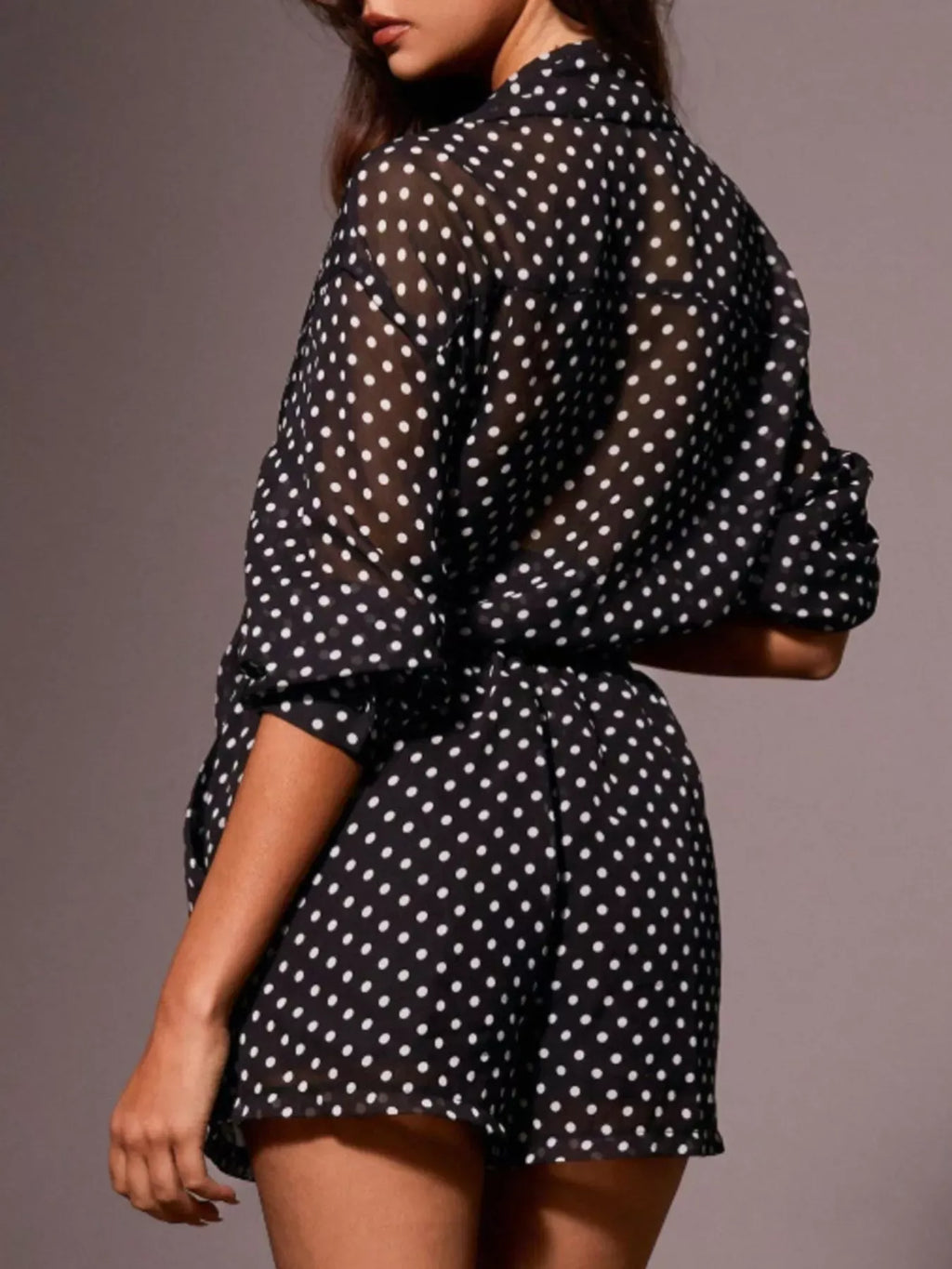 Trendsi Polka Dot Button Up Shirt and Shorts Set