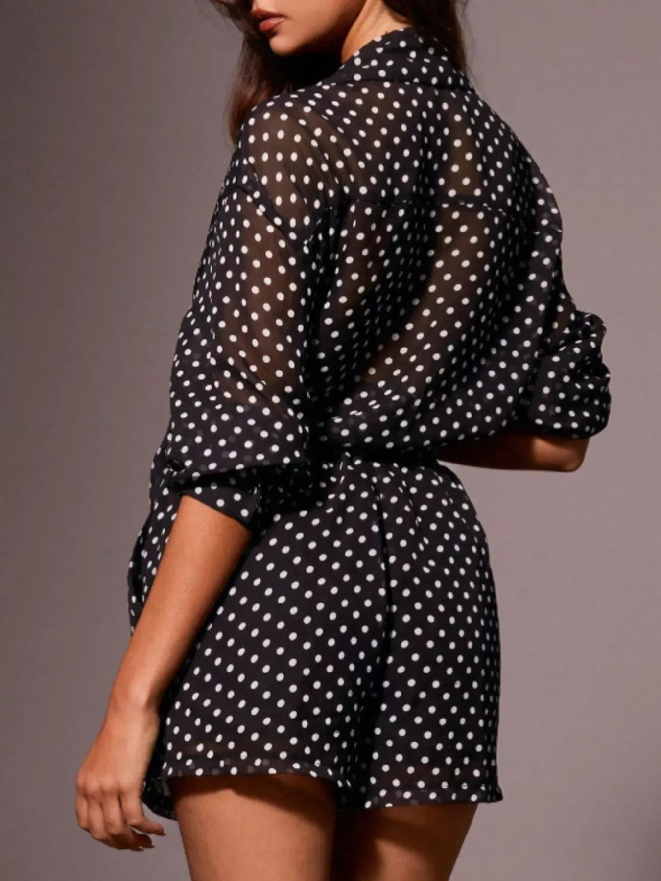 Trendsi Polka Dot Button Up Shirt and Shorts Set