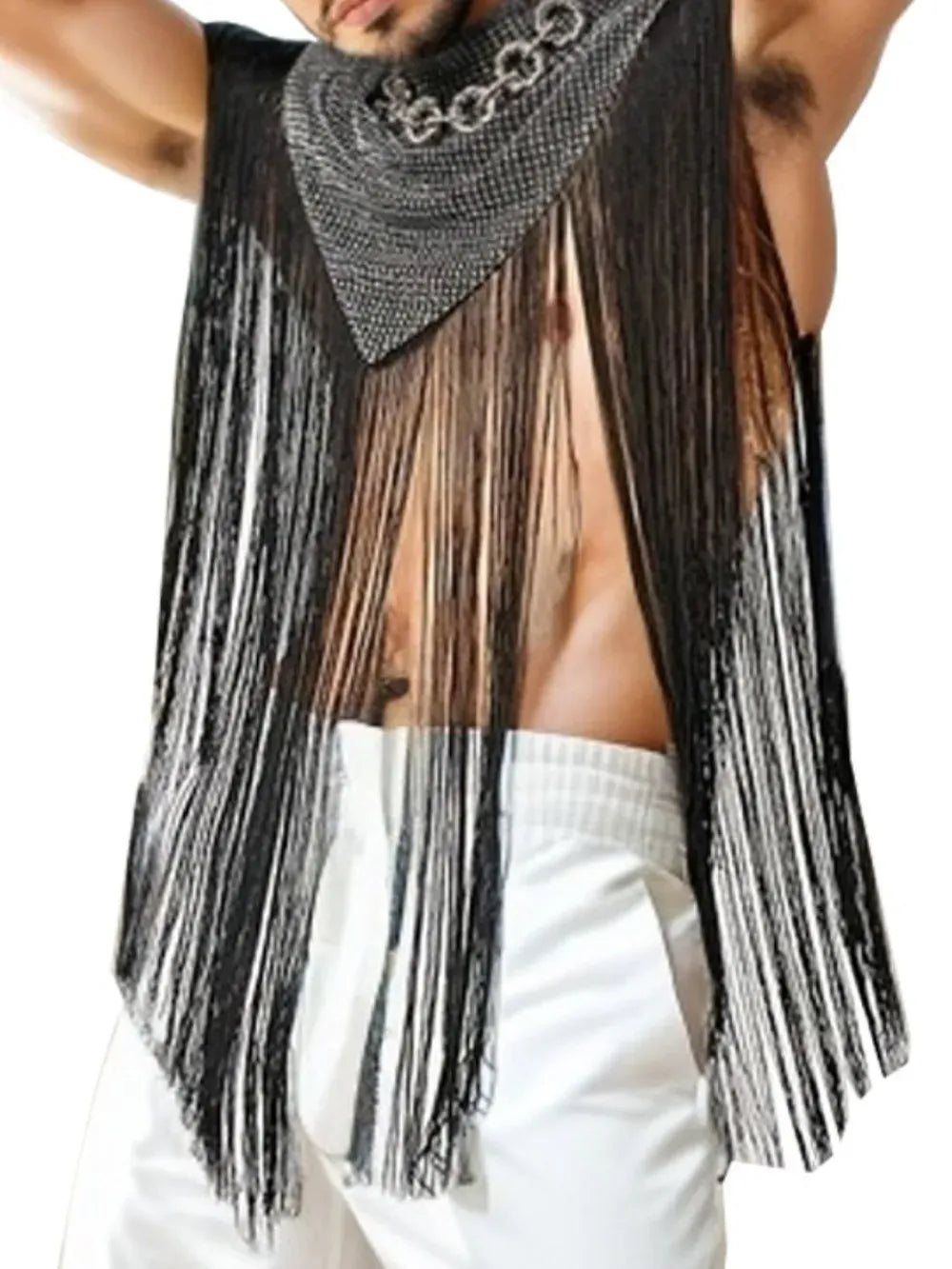Trendsi Men's Full Size Tassel Hem Mock Neck Cap Plus Size