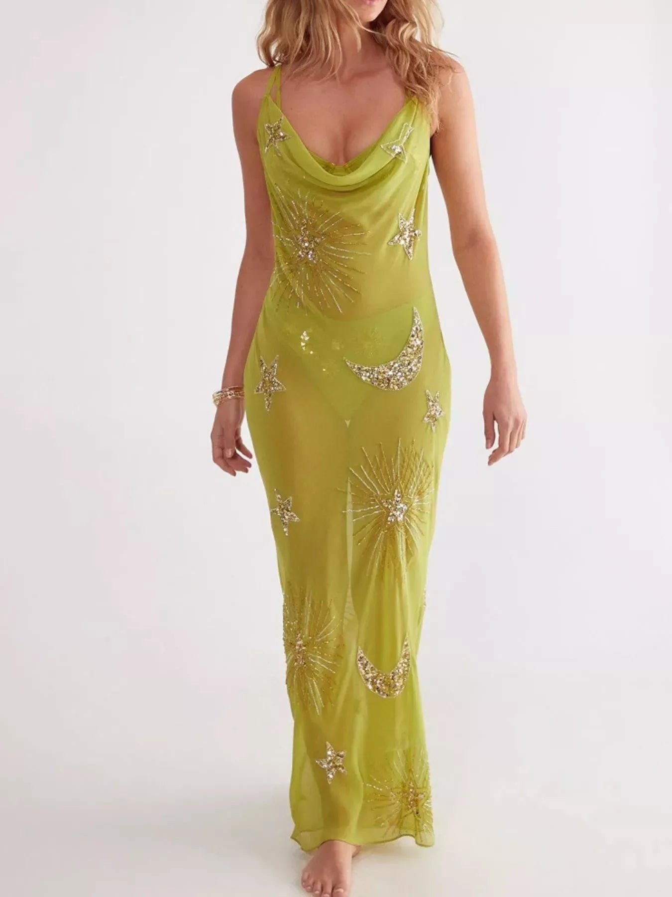 Trendsi Green / S Sequin Backless Maxi Cover Up Dress