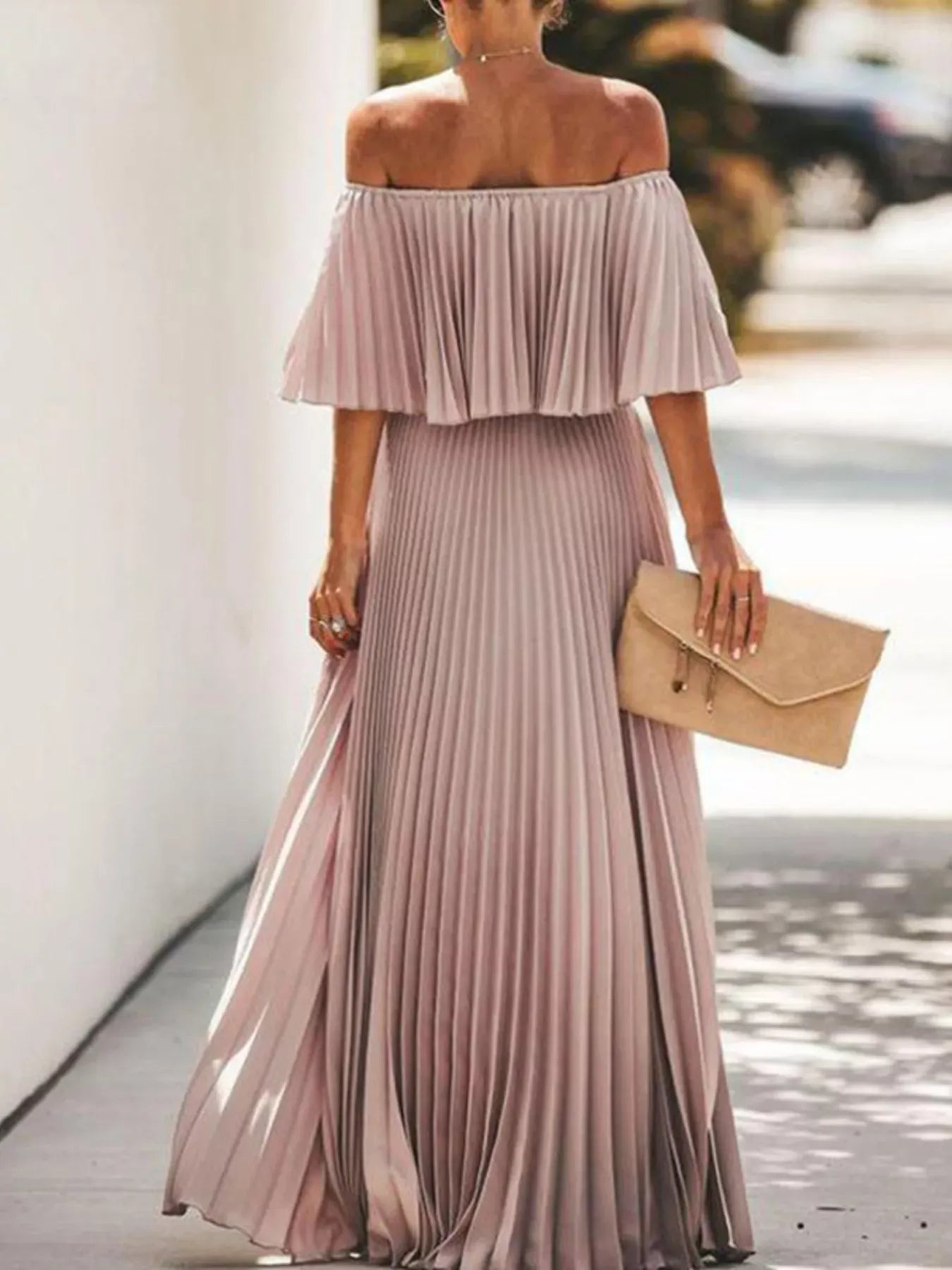 Trendsi dress Full Size Off-Shoulder Pleated Maxi Dress Plus Size