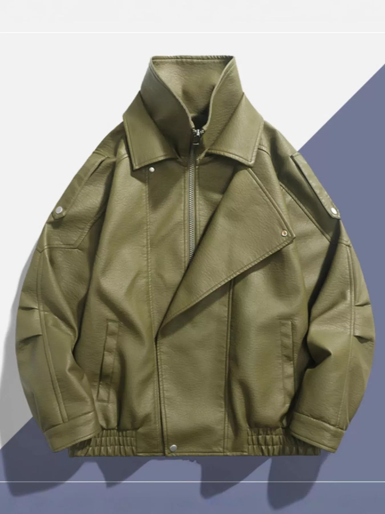 Trendsi Green / M Men's Zip Up Leather Moto Jacket
