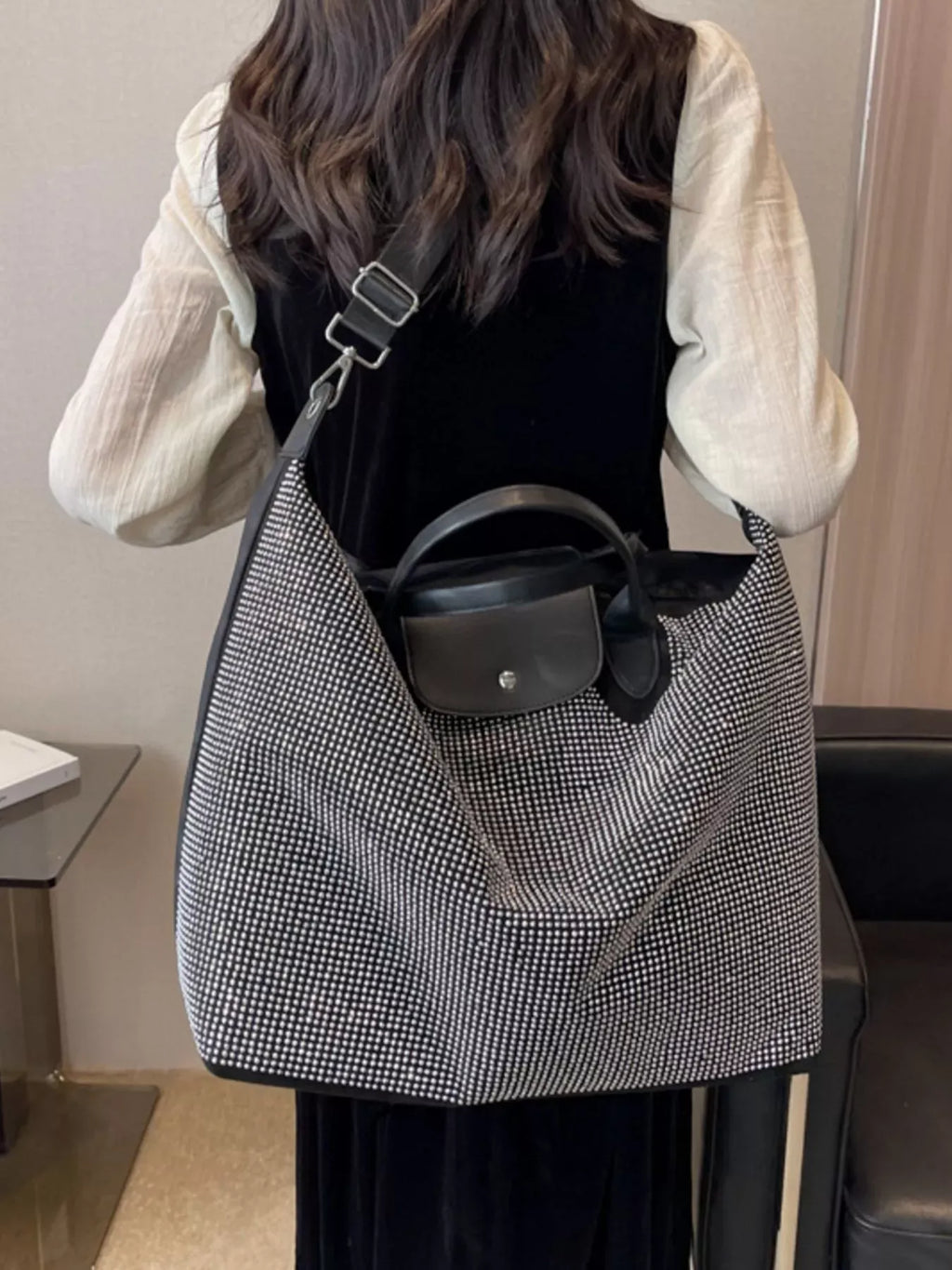 Trendsi Silver / One Size Rhinestone Embellished Crossbody Bag