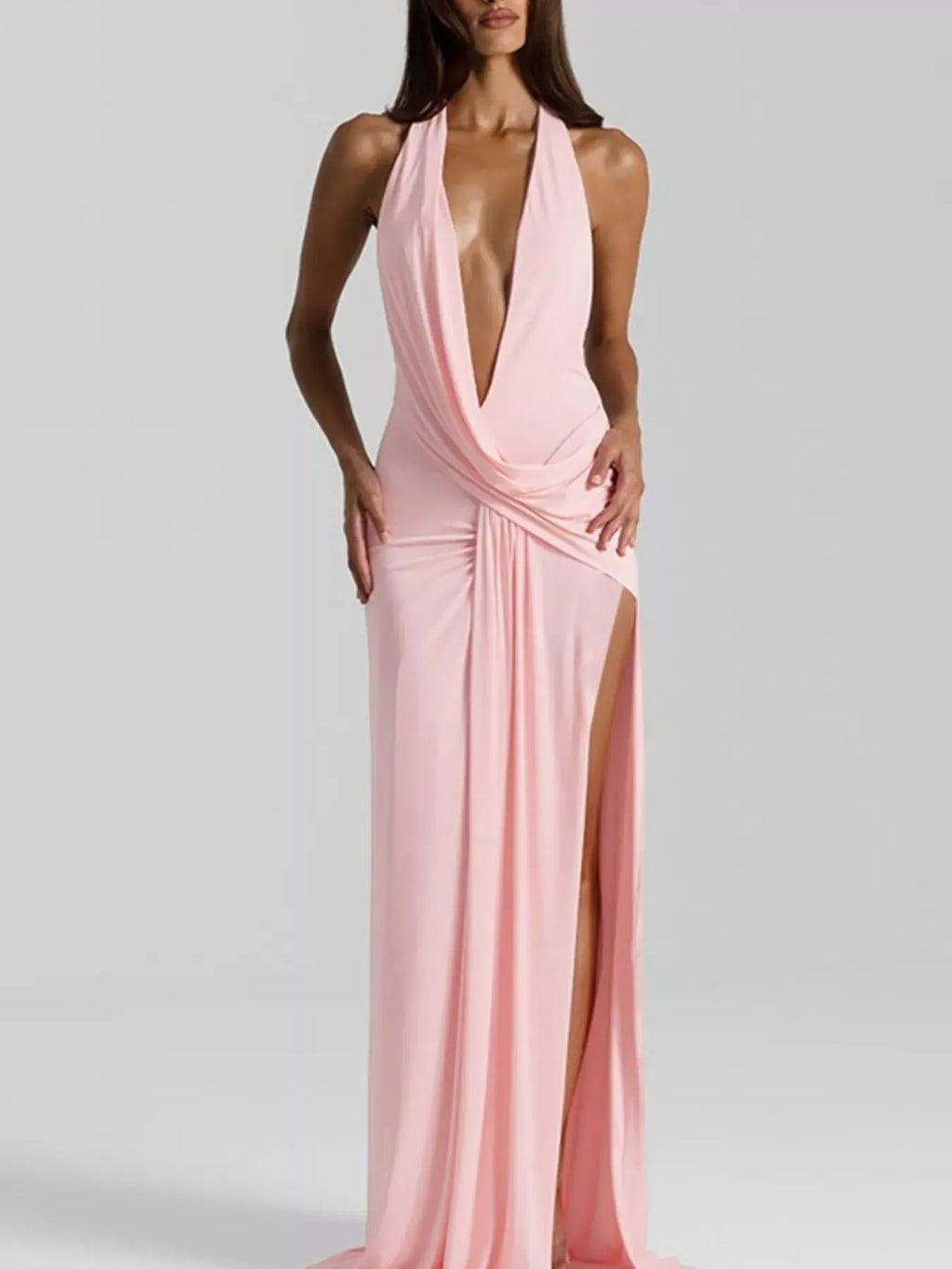 Trendsi Dress Split Backless Halter Neck Maxi Dress