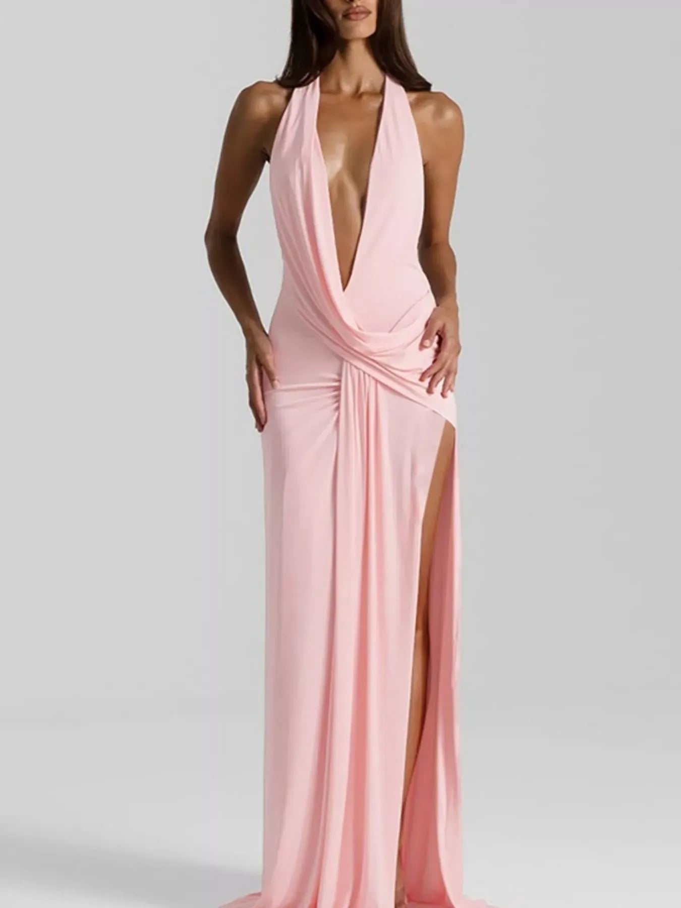 Trendsi Dress Split Backless Halter Neck Maxi Dress