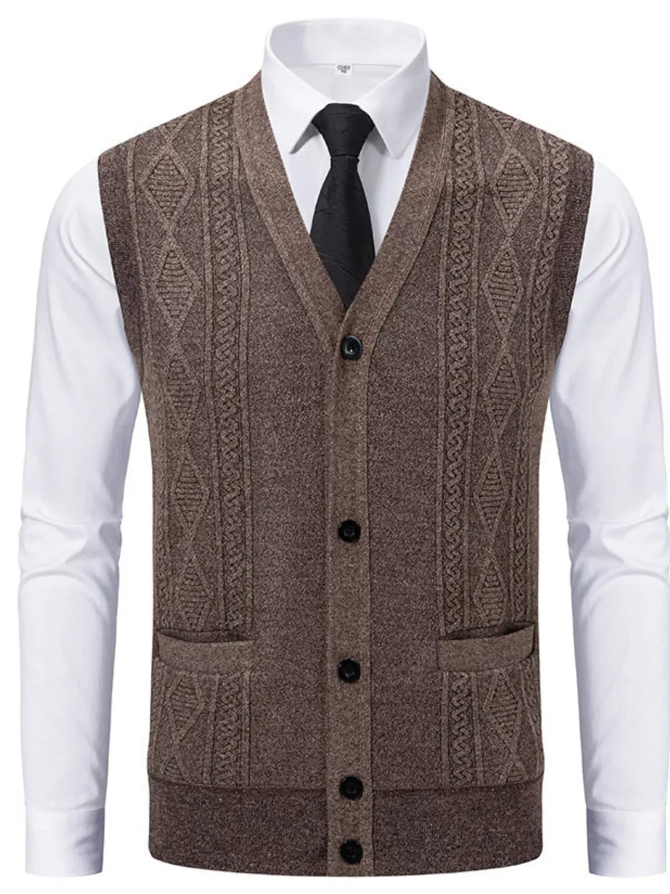 Trendsi Coffee Brown / L Men's Plus Size Button-Down Sweater Vest