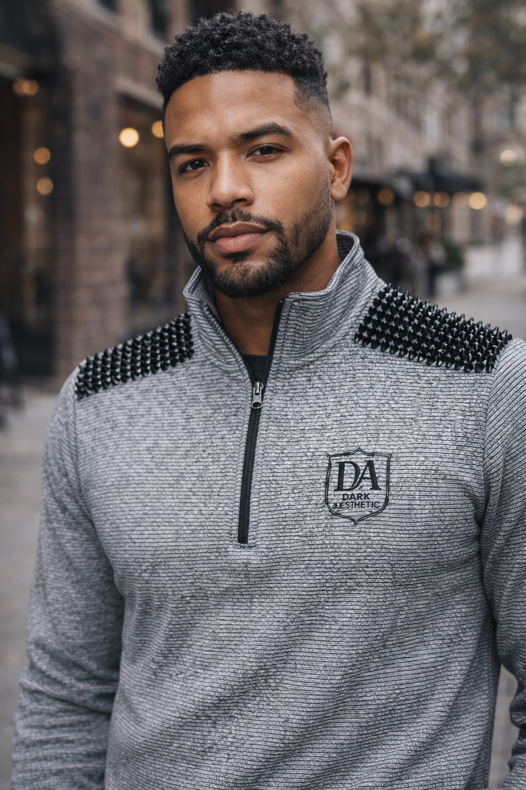 dark aesthetic Obsidian Sentinel quarterzip spike