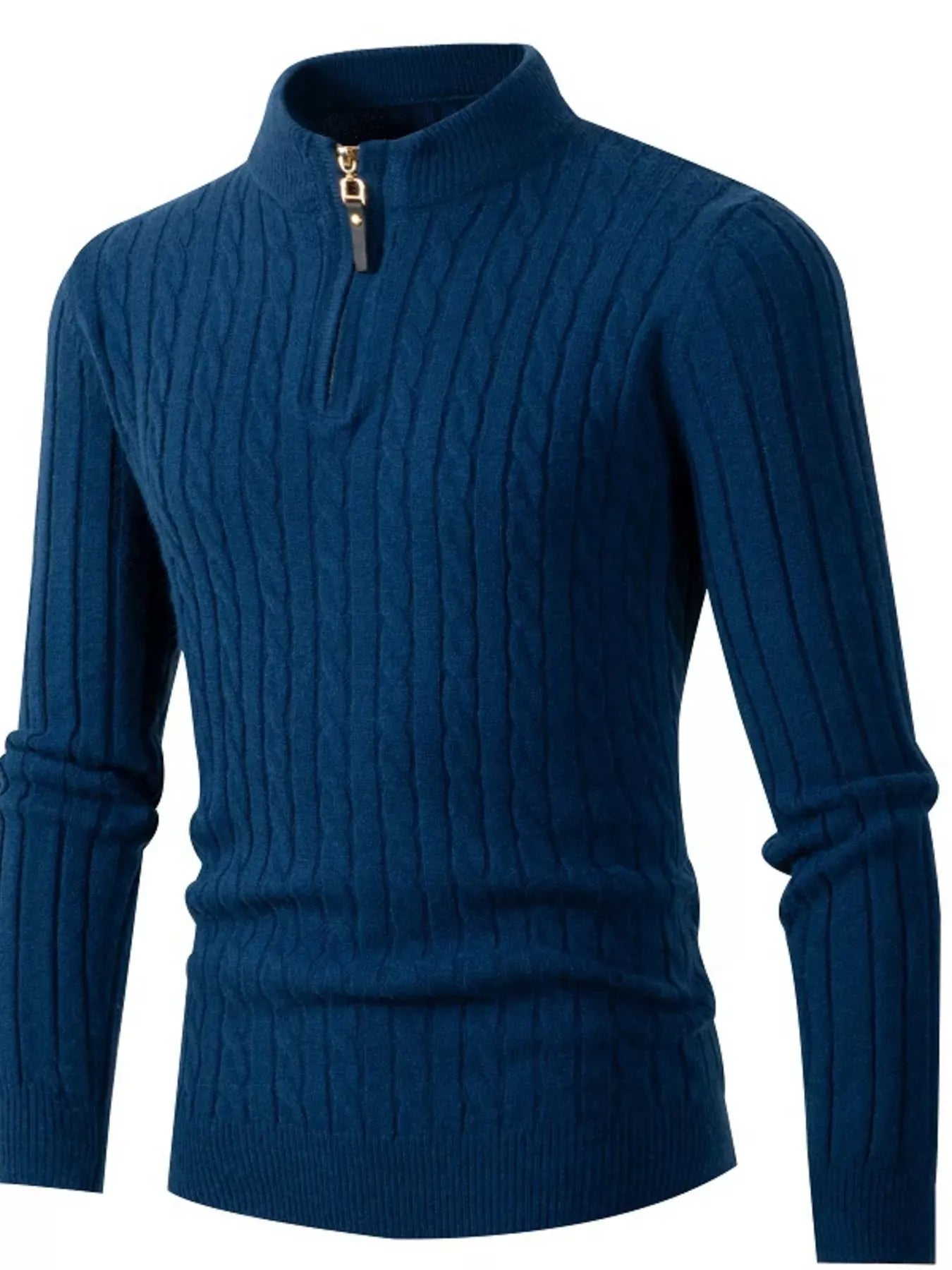 Trendsi Peacock  Blue / S Men's Full Size Slim Fit Cable Knit Half Zip Sweater Plus Size