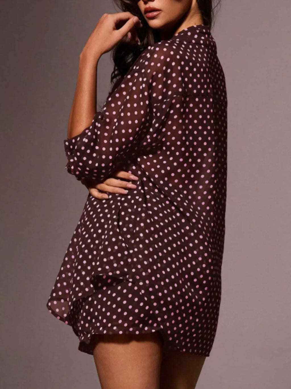 Trendsi Polka Dot Button Up Shirt and Shorts Set