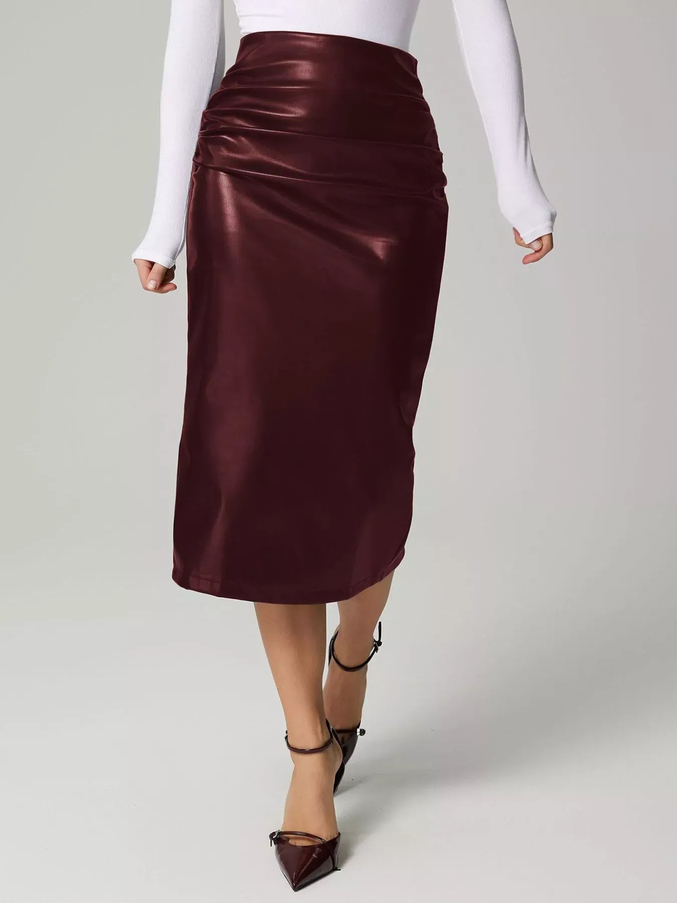 Trendsi Slit Back Leather Skirt