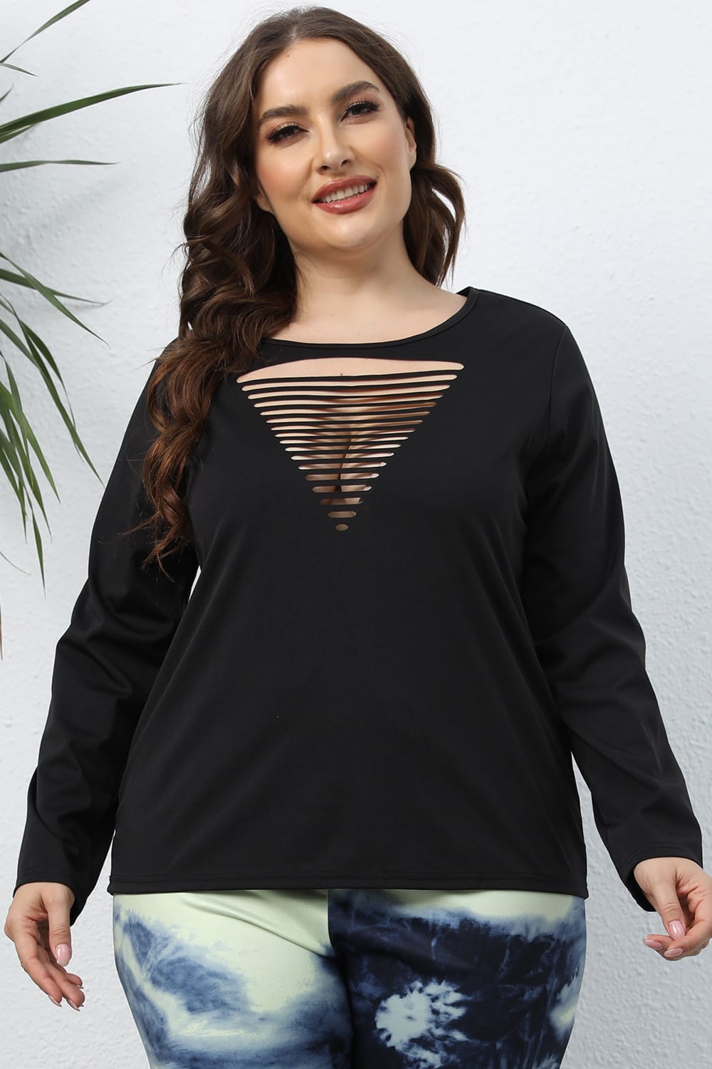 Trendsi Plus Size Cutout Front Long Sleeve T-Shirt