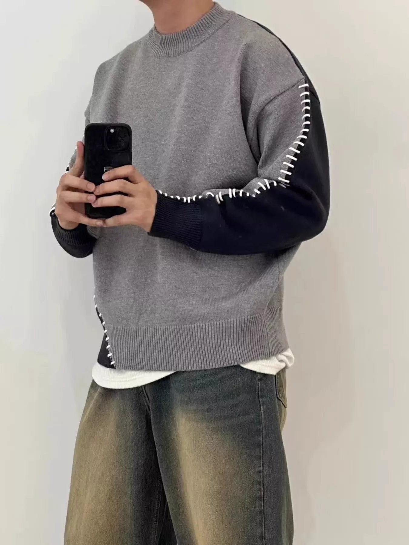 Trendsi Men's Plus Size Two-Tone Mock Neck Sweater