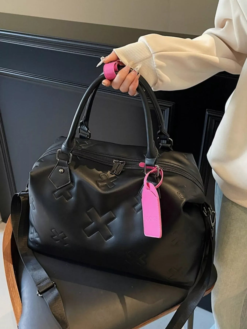 Trendsi Black / One Size Embossed Duffle Bag