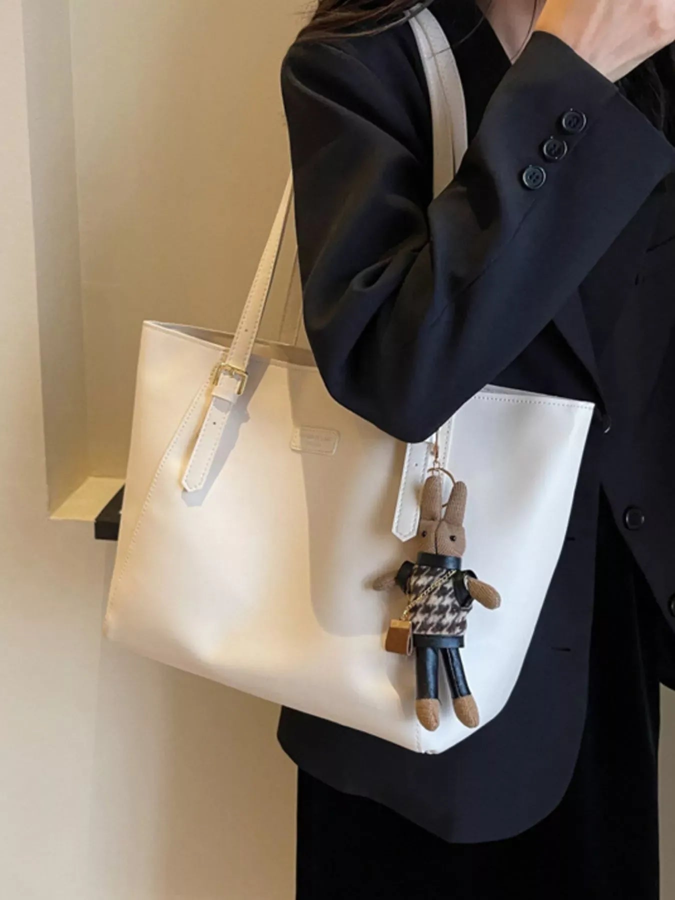 Trendsi Cream / ONESIZE PU Leather Tote Bag