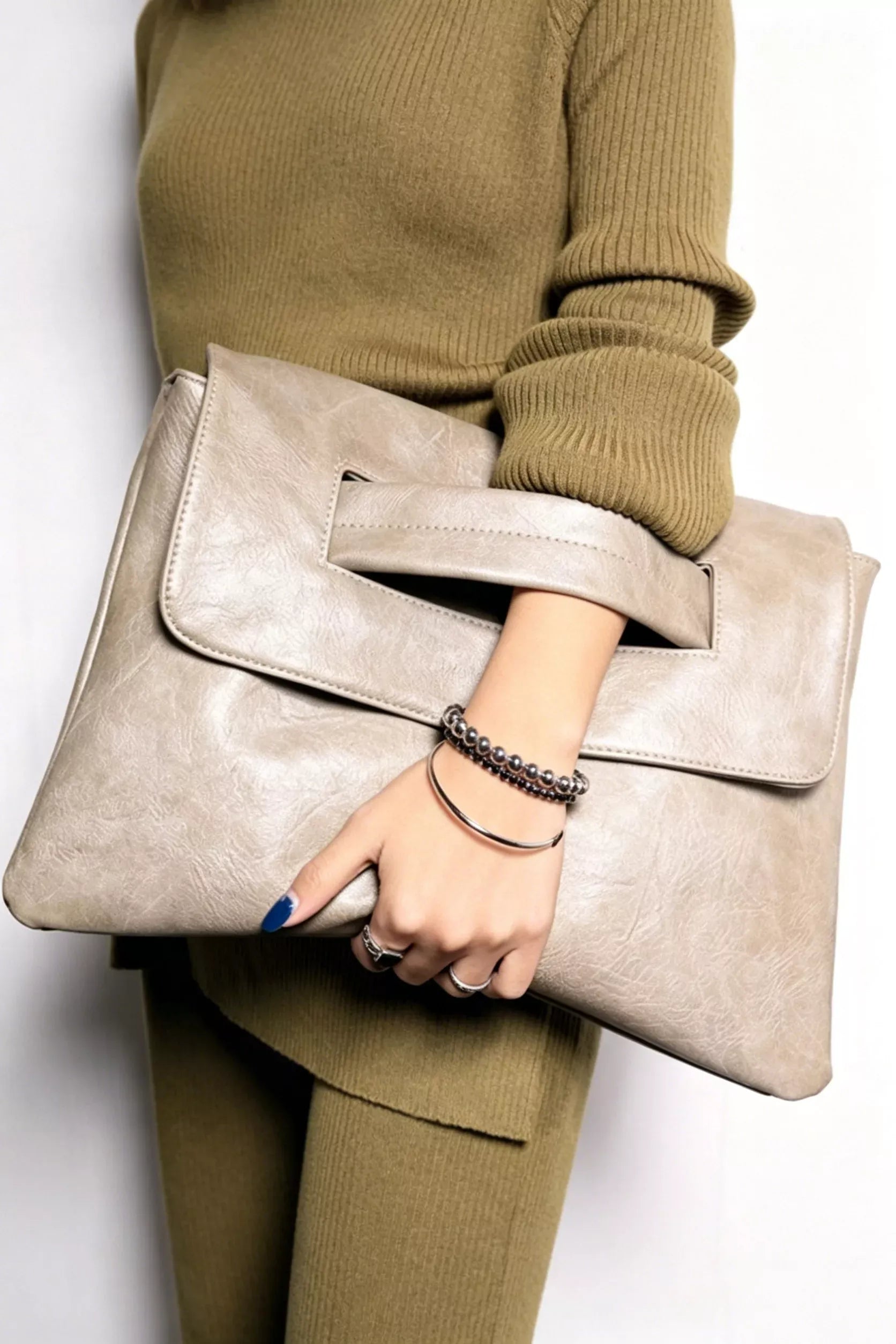 Trendsi Khaki / One Size Vintage Style Envelope Clutch