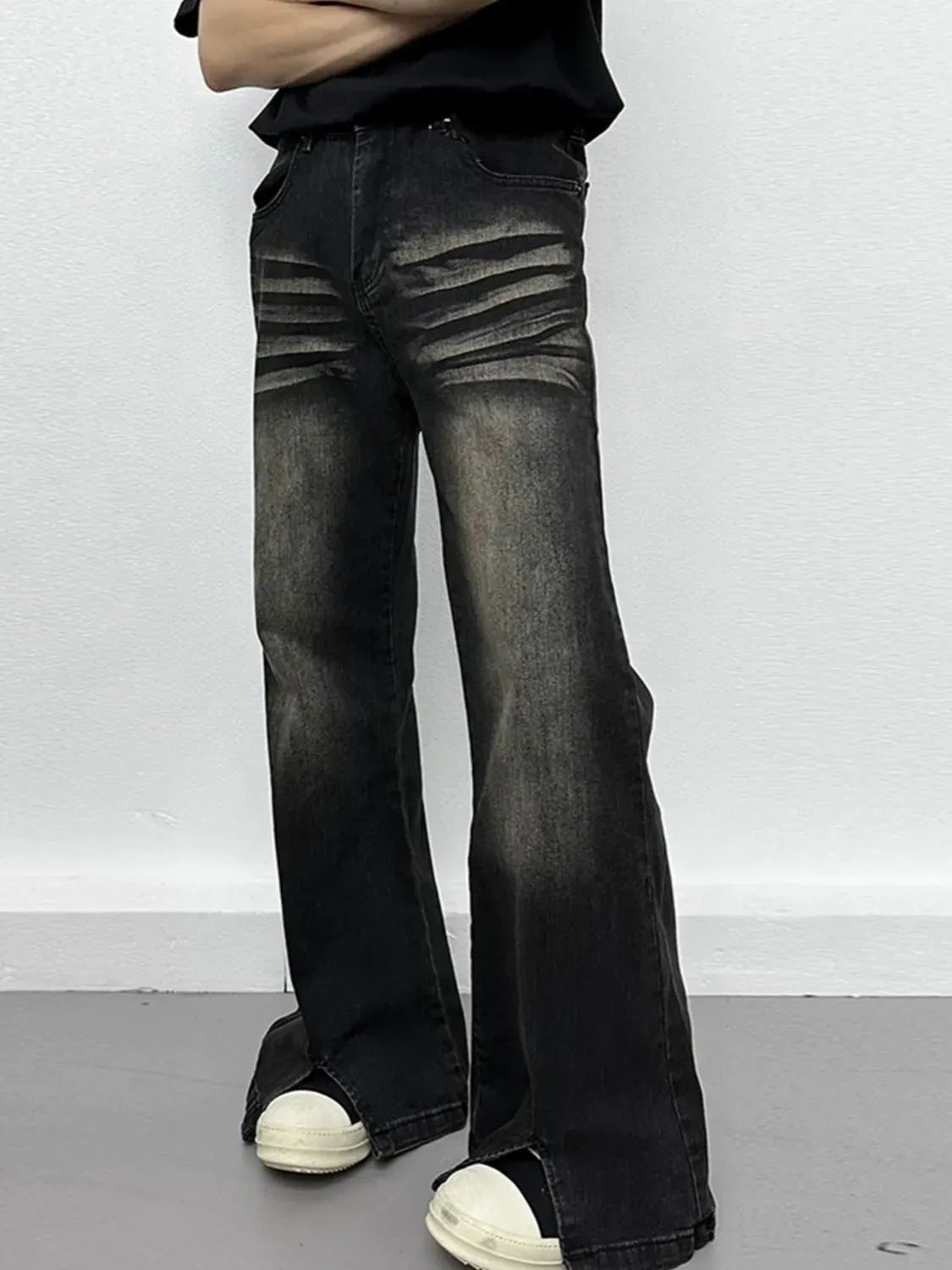 Trendsi Black / S Men's Slit Flare Jeans