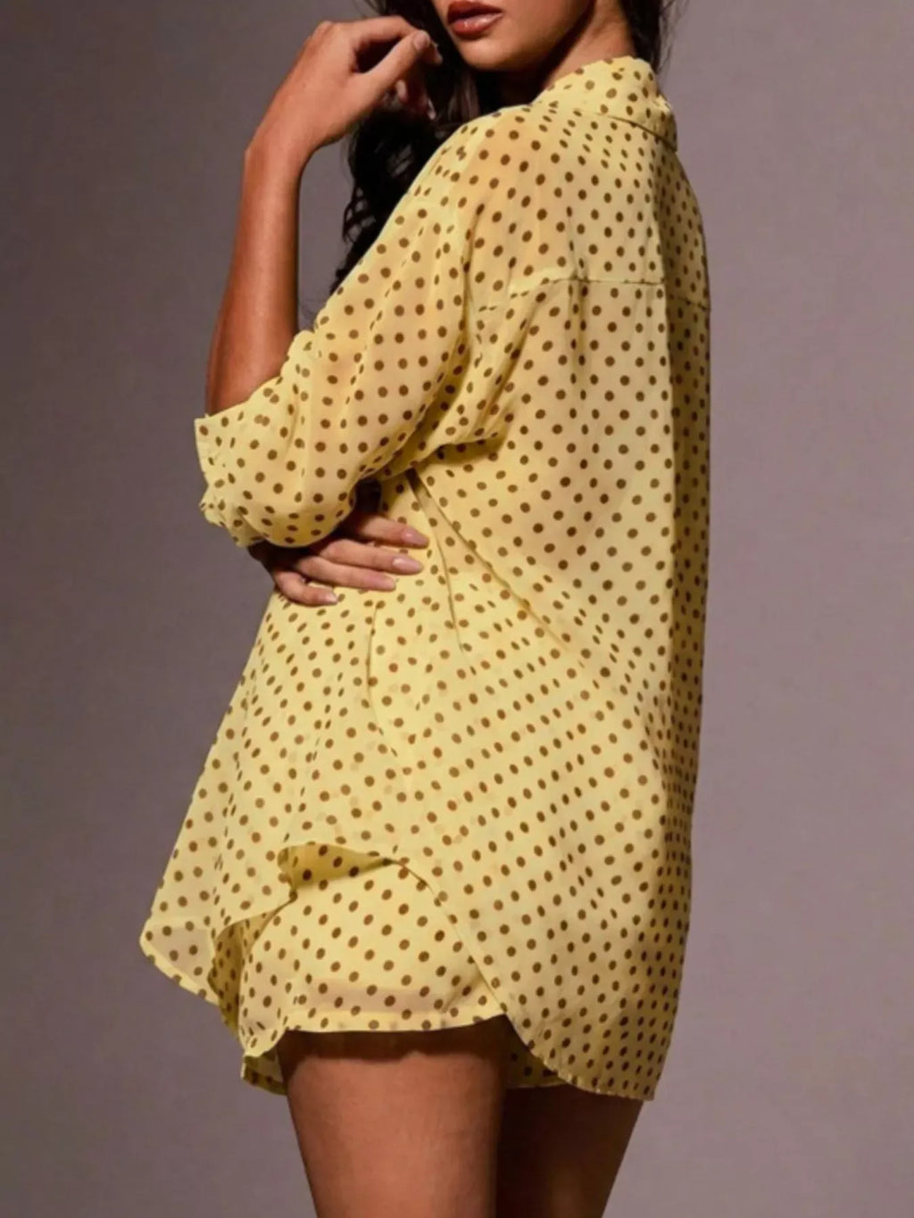 Trendsi Polka Dot Button Up Shirt and Shorts Set
