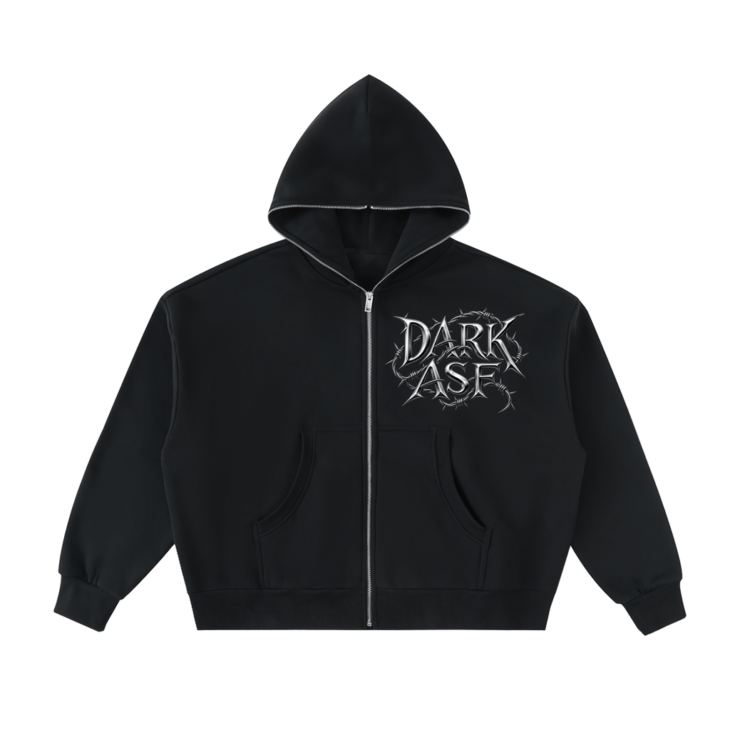 ODMPOD Black / S Fleeced Full-Zip Boxy Hoodie