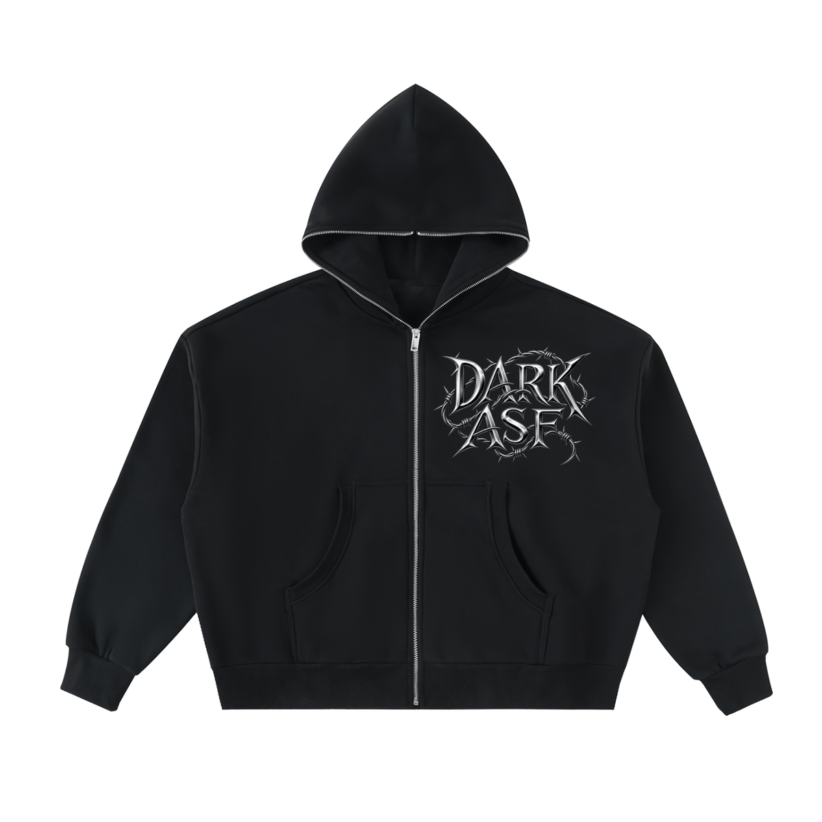 ODMPOD Black / S Fleeced Full-Zip Boxy Hoodie