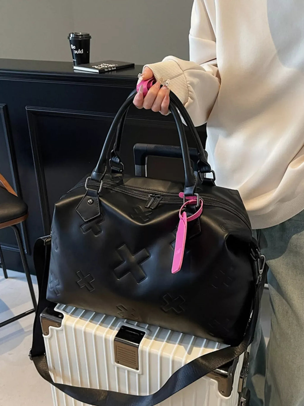 Trendsi Black / One Size Embossed Duffle Bag