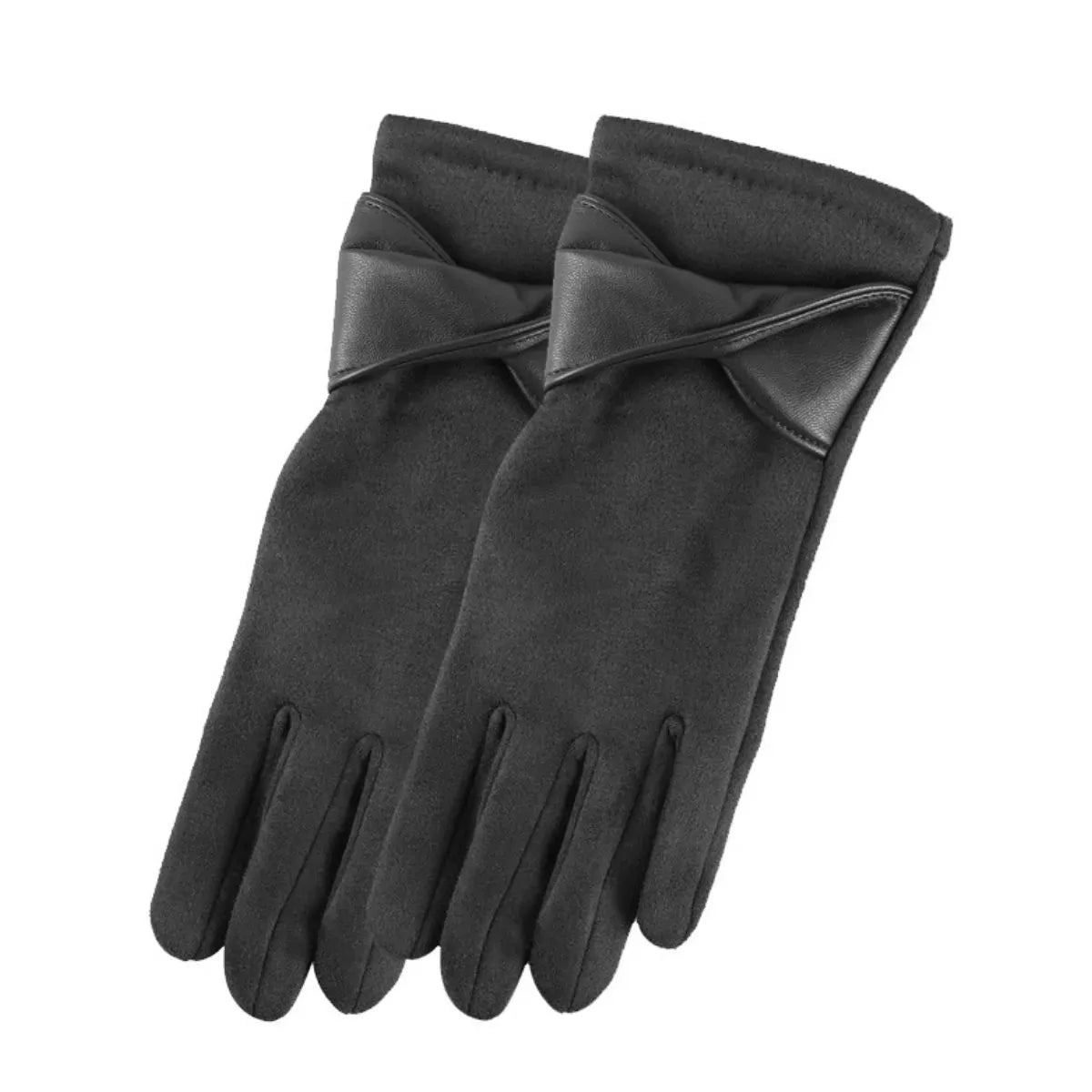 Trendsi Dark Gray / One Size Warm Leather Trimmed Suede Gloves