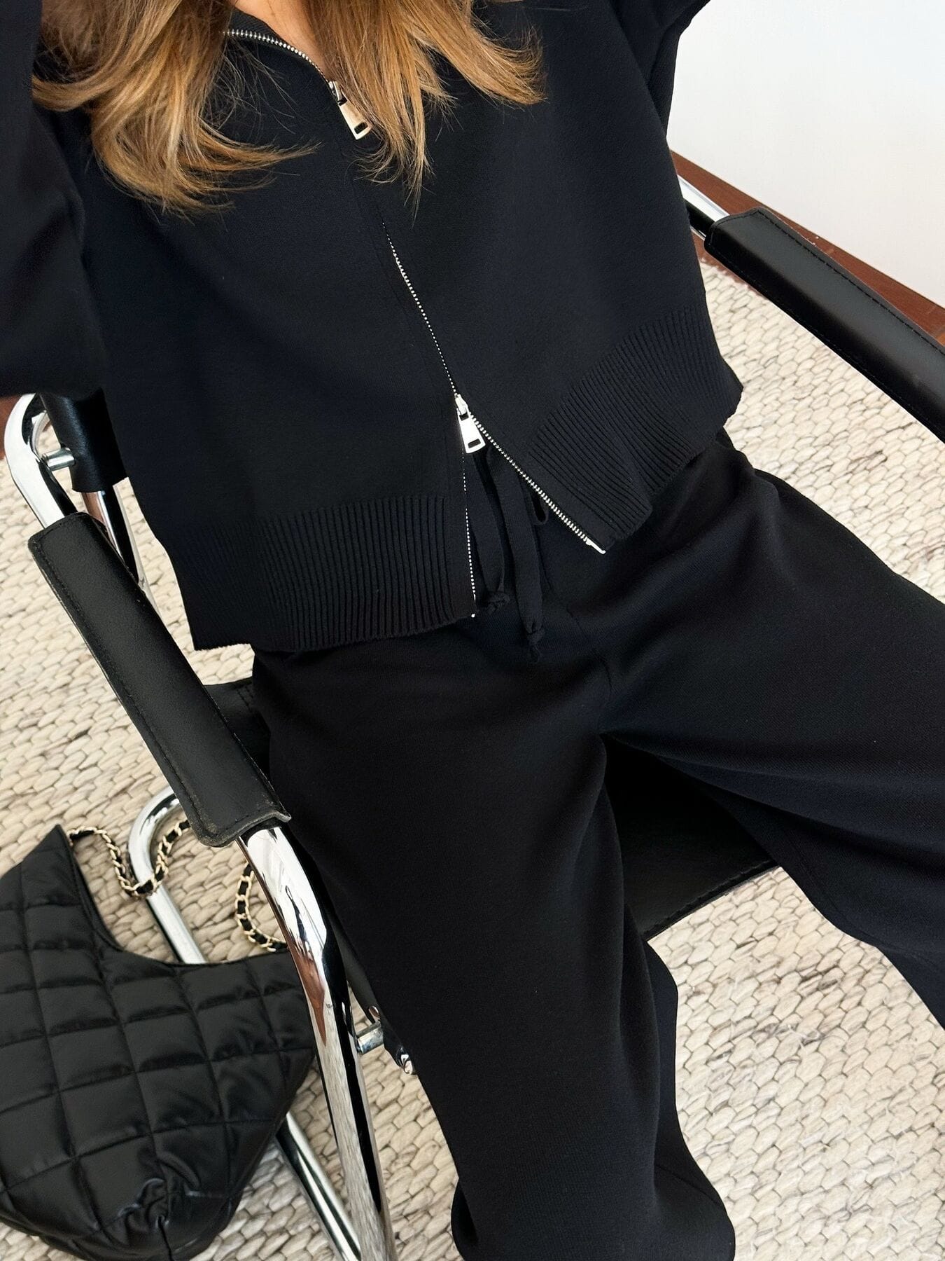 Trendsi Zip Up Cardigan and Drawstring Wide Leg Pants Knit Set