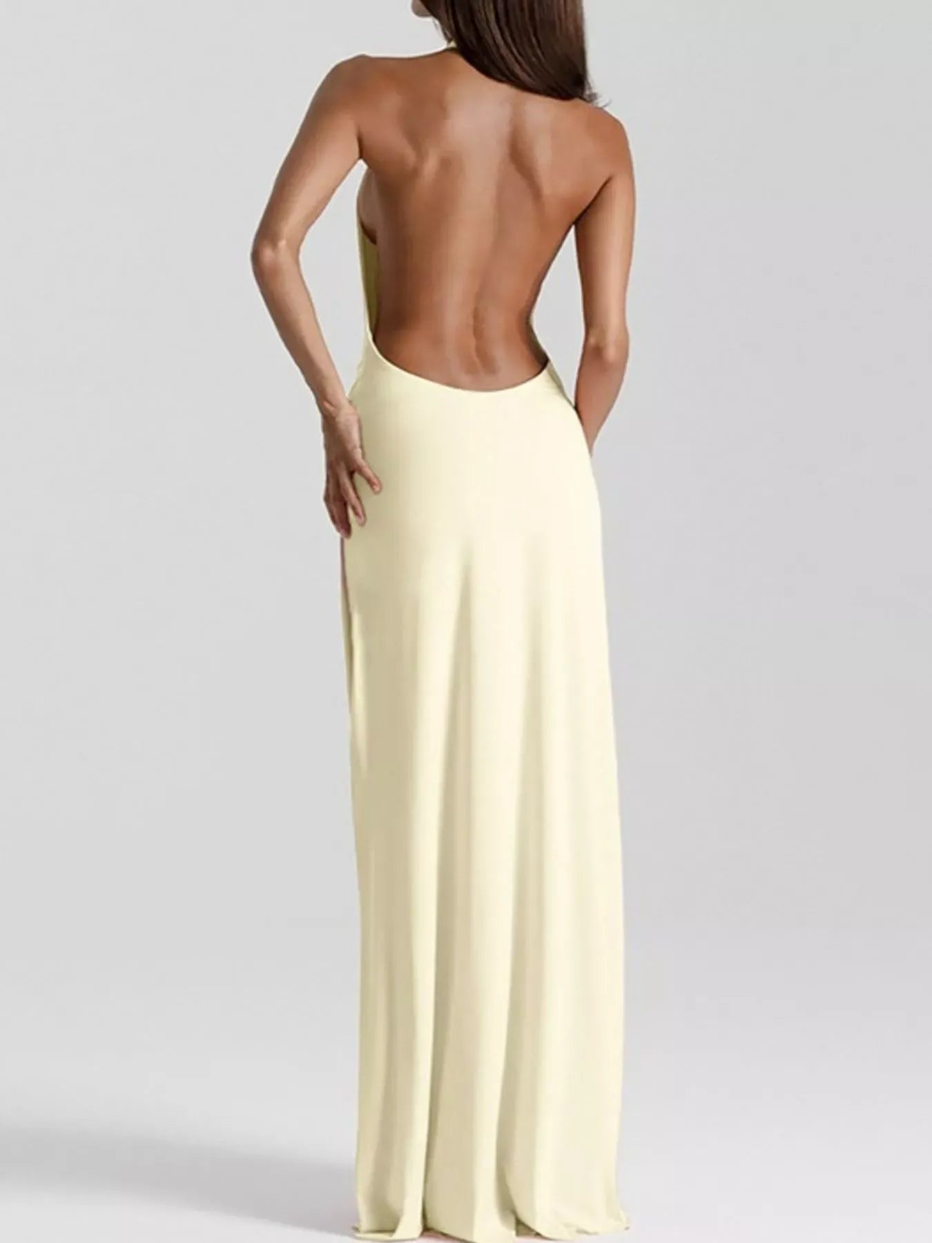 Trendsi Dress Split Backless Halter Neck Maxi Dress