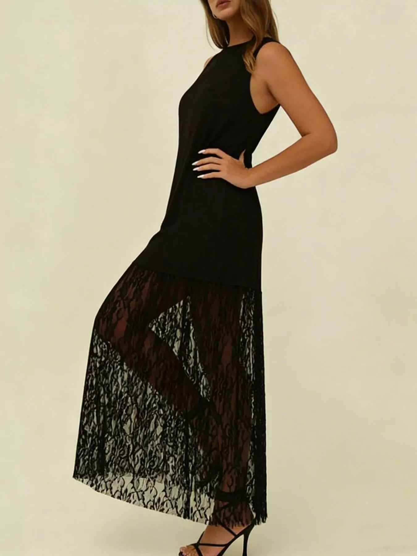 Trendsi Plus Size Sleeveless Lace Trim Maxi Dress