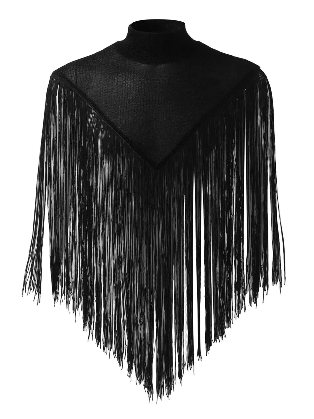 Trendsi Black / S Men's Full Size Tassel Hem Mock Neck Cap Plus Size