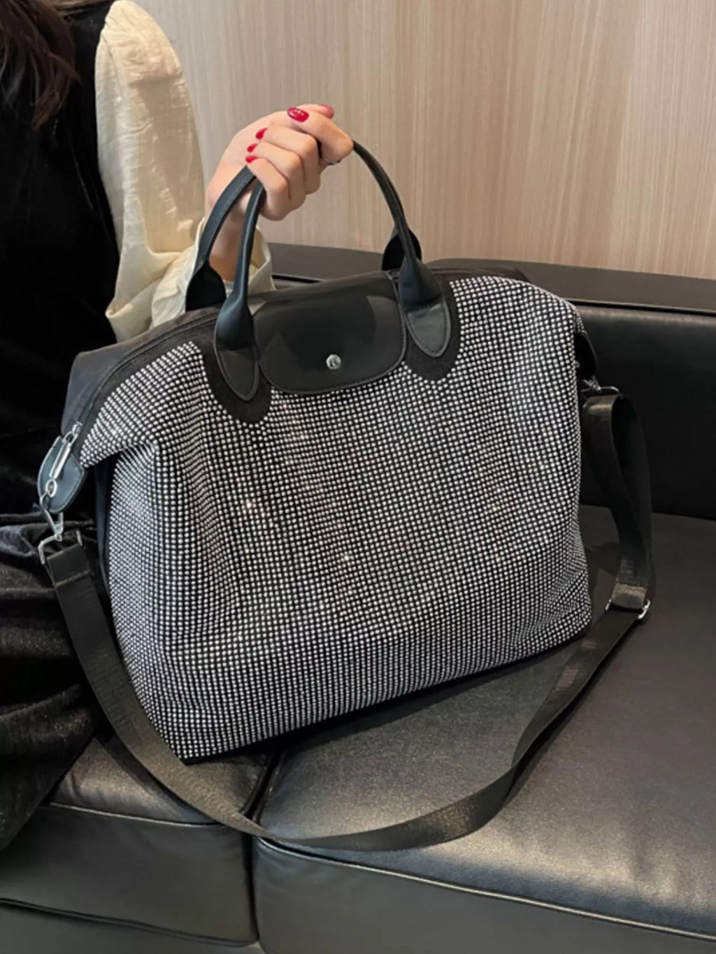 Trendsi Silver / One Size Rhinestone Embellished Crossbody Bag