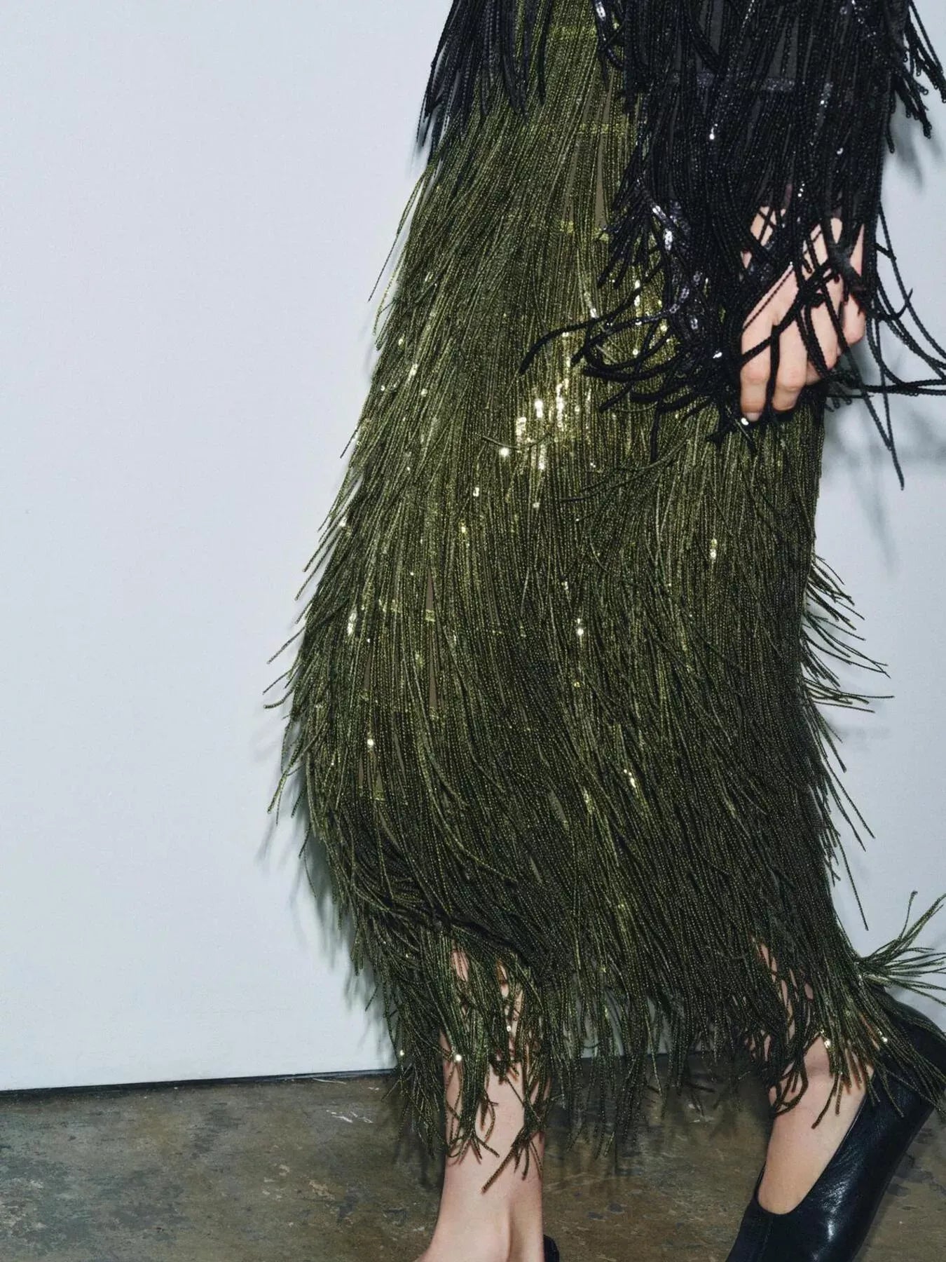 Trendsi Army Green-Skirt / S Fringe Long Sleeve Shirt & Skirt Set