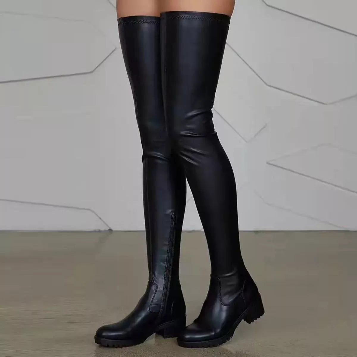 Trendsi Black / 35 Over-the-Knee Block Heels Boots
