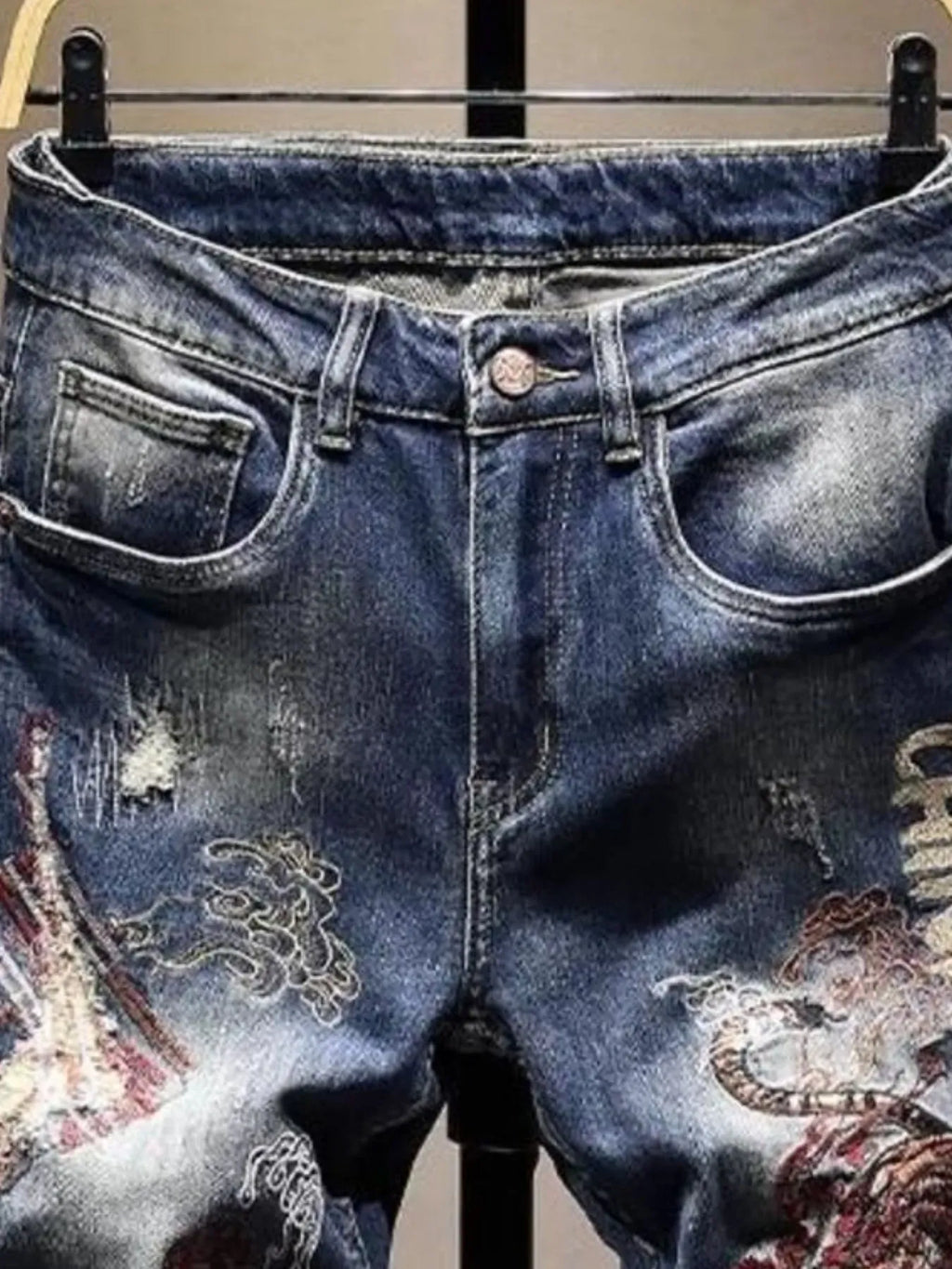 Trendsi Men's Distressed Embroidered Jeans