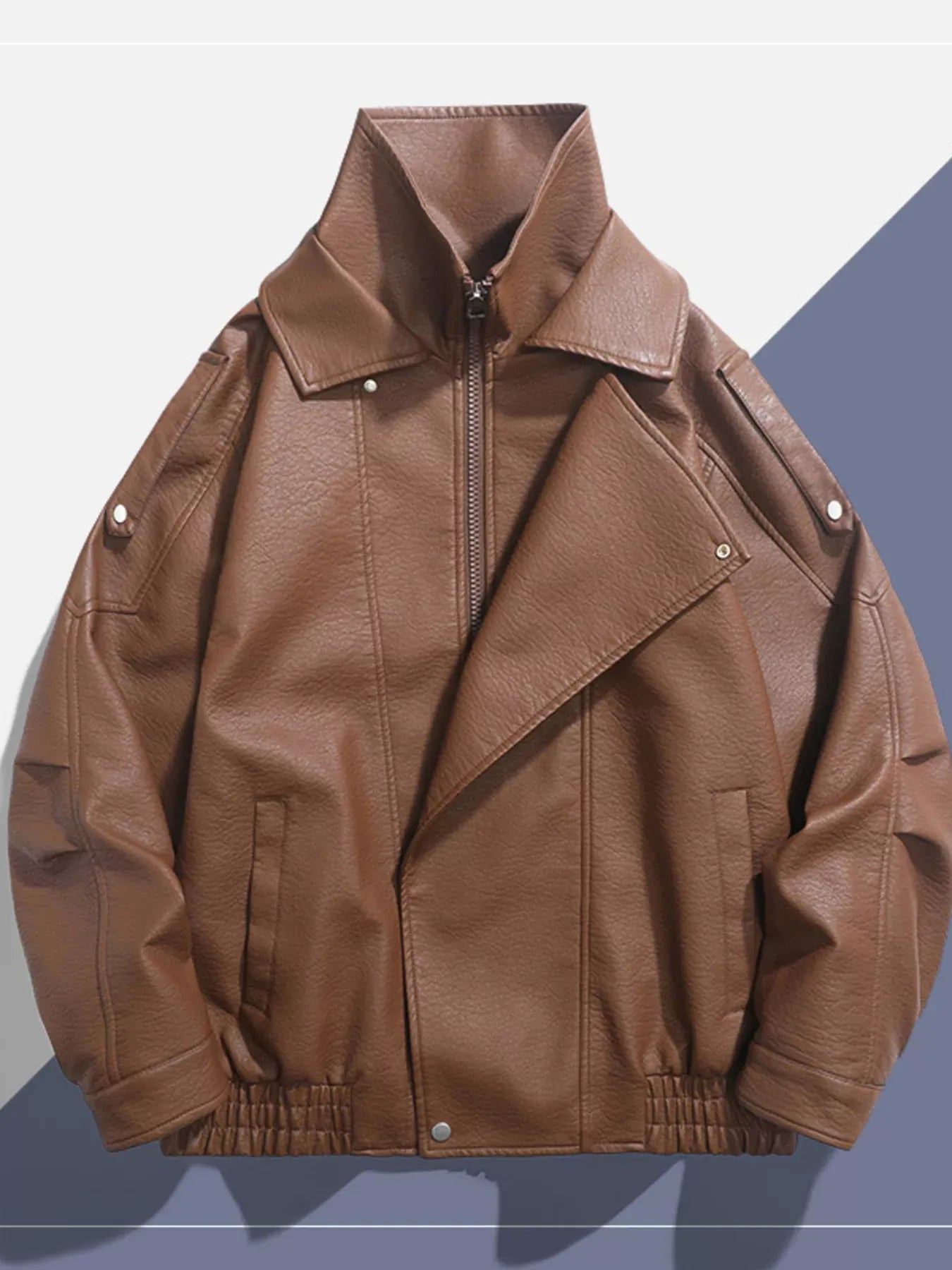 Trendsi Brown / M Men's Zip Up Leather Moto Jacket