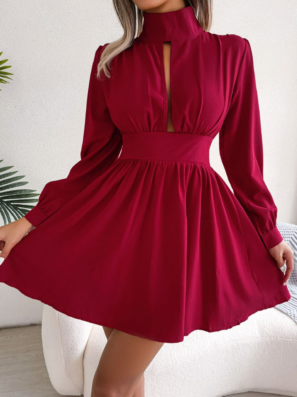 Trendsi Cutout Turtleneck A-Line Mini Dress