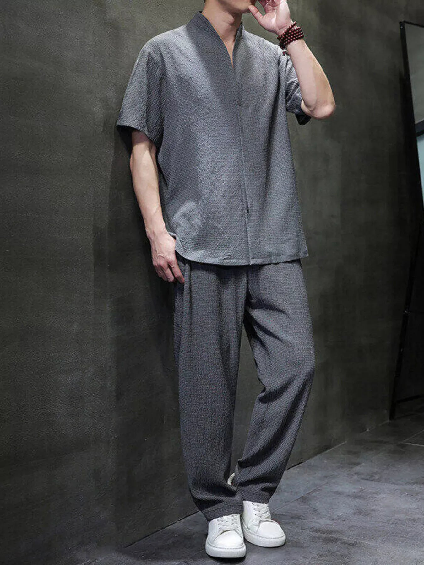 Trendsi Gray / M Men's Plus Size Casual Short Sleeve Top and Pants Set