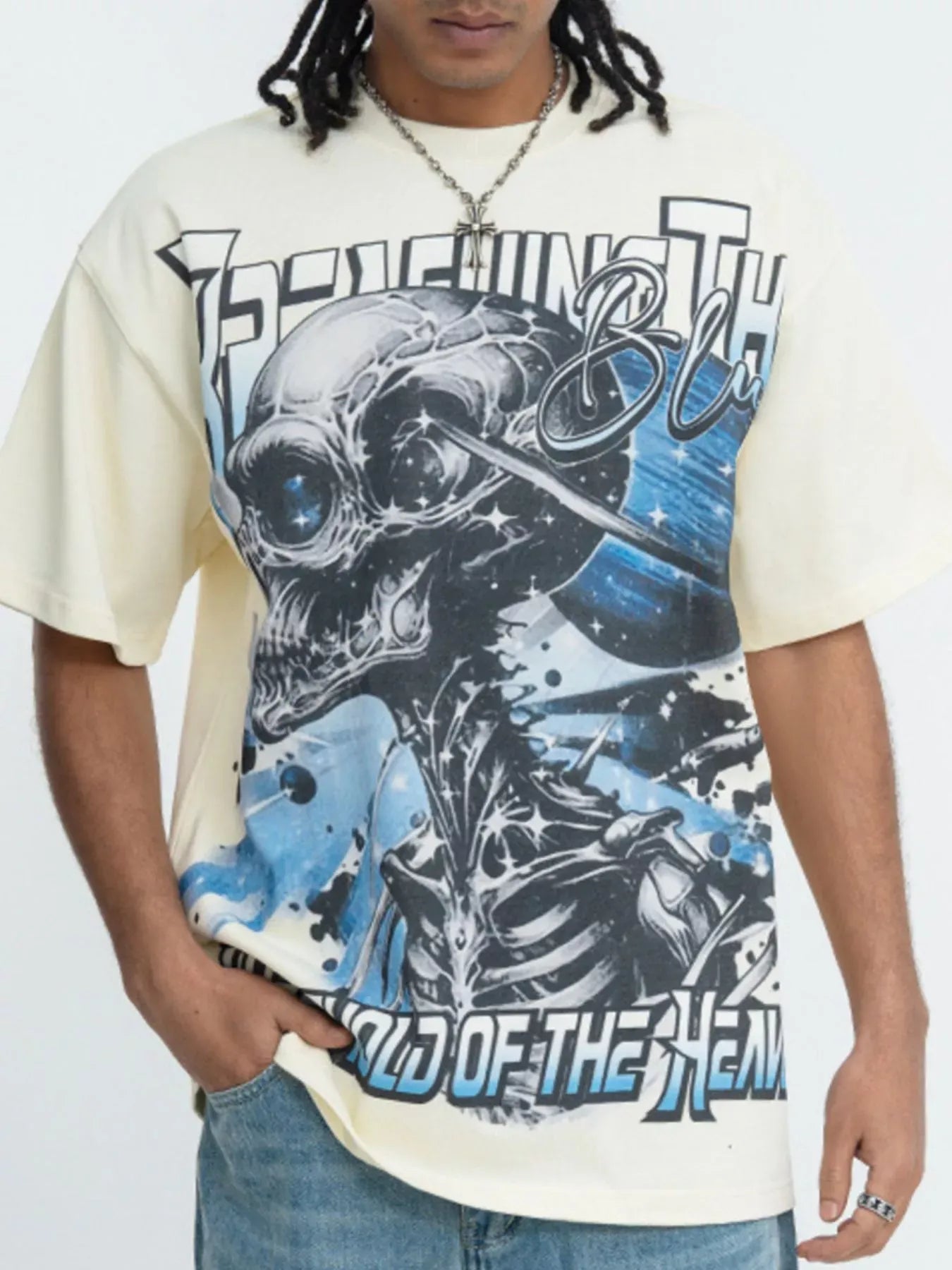 Trendsi Beige / S Men's Skull Graphic Round Neck T-Shirt