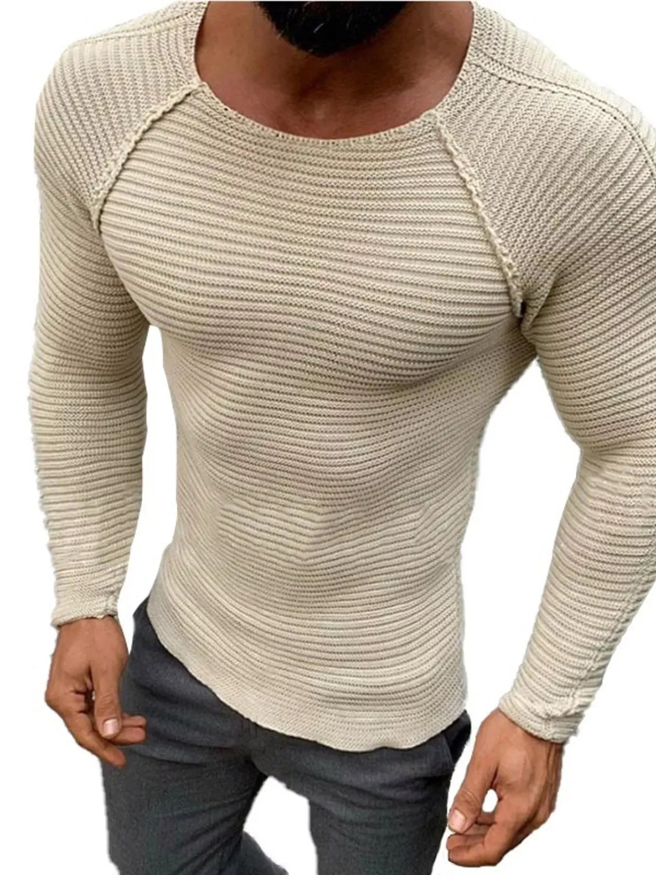 Trendsi Khaki / S Men's Full Size Slim Fit Long Sleeve Sweater Plus Size