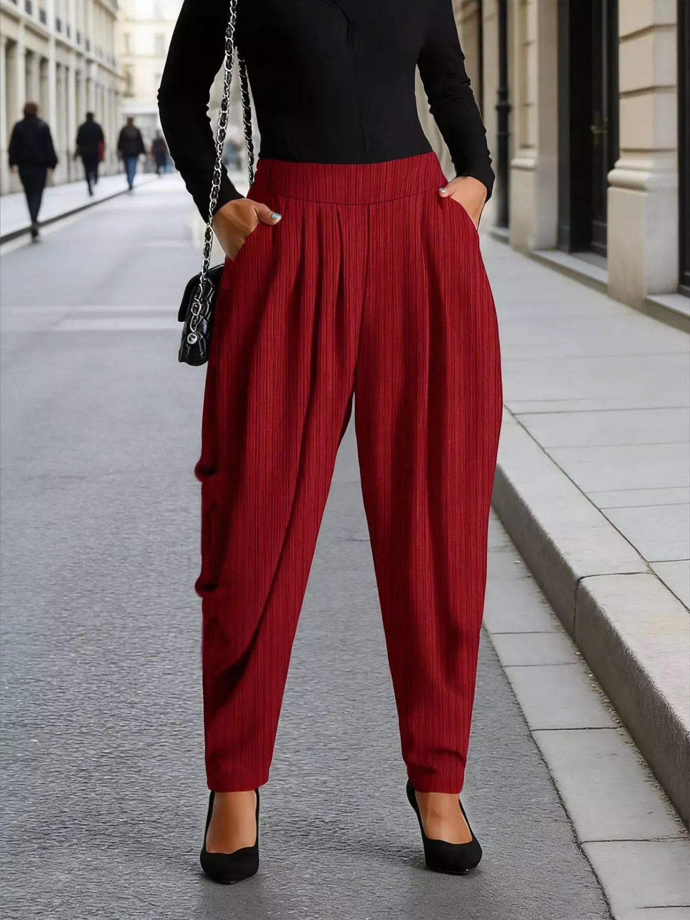 Trendsi Burgundy / 0XL Plus Size Elastic Waist Causal Pants