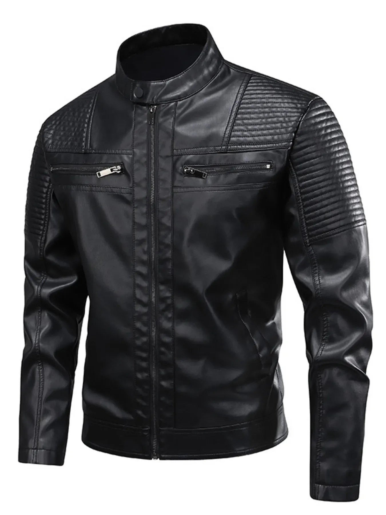 Trendsi Black / S Men's Full Size Zip Up Leather Motorcycle Jacket Plus Size