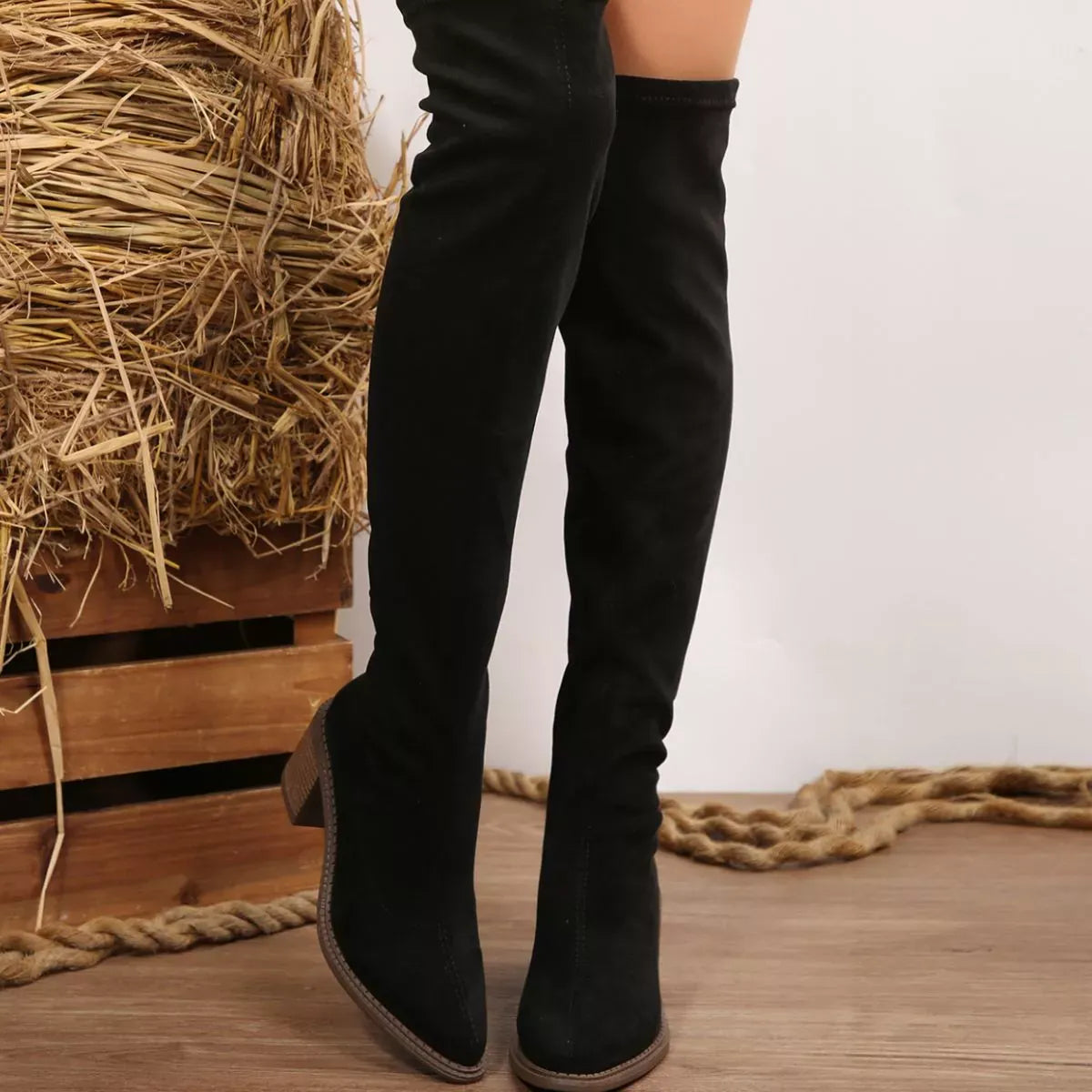 Trendsi Point Toe Block Heels Boots