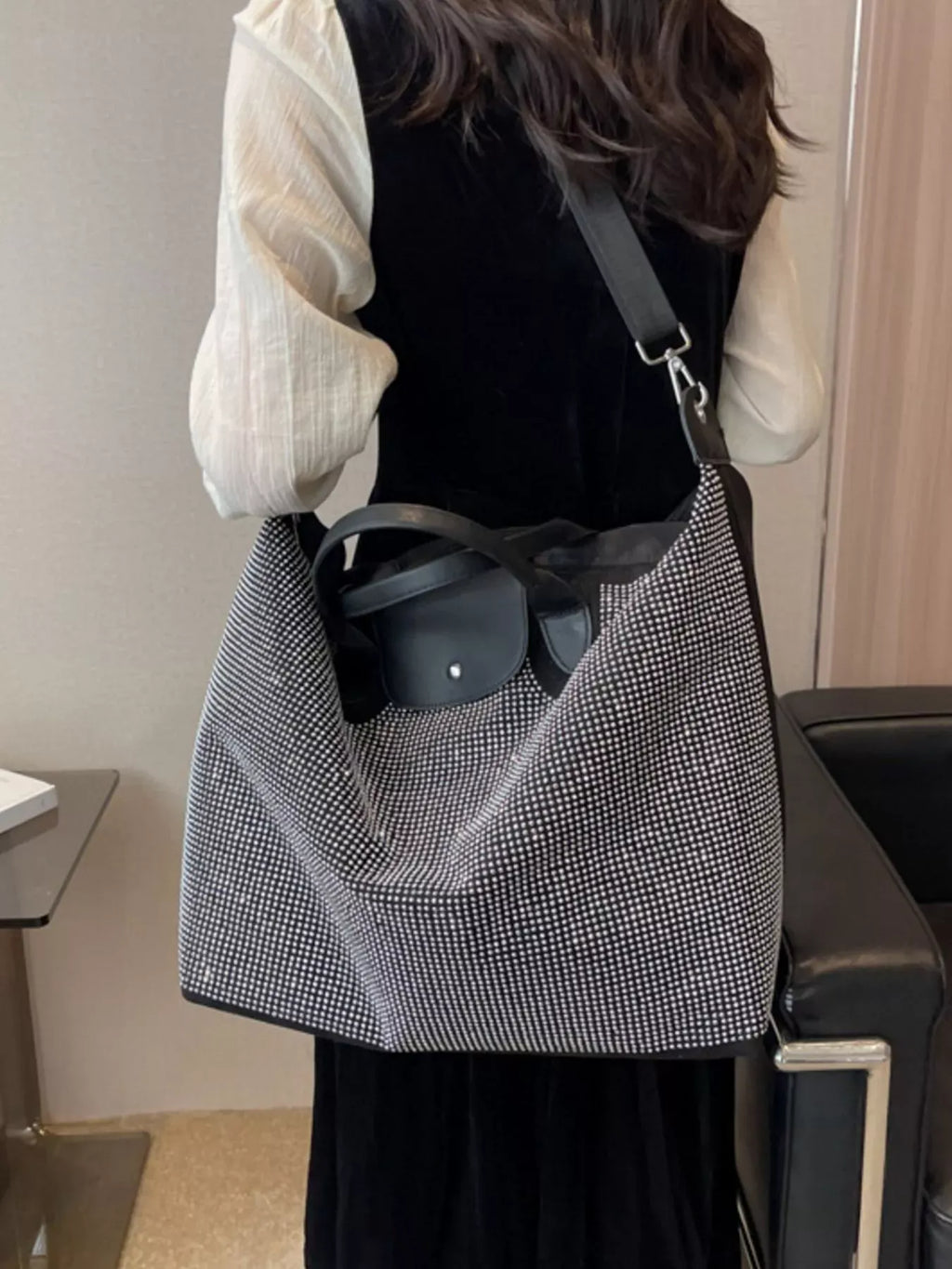 Trendsi Silver / One Size Rhinestone Embellished Crossbody Bag