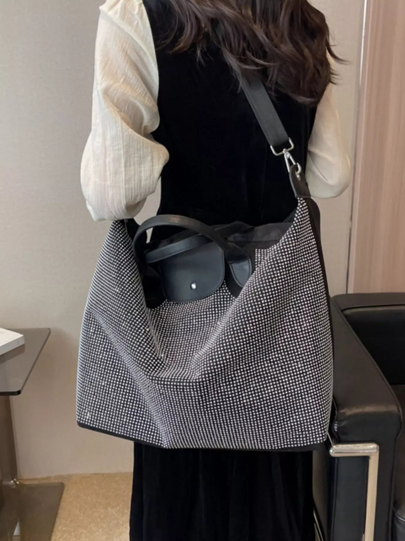 Trendsi Silver / One Size Rhinestone Embellished Crossbody Bag