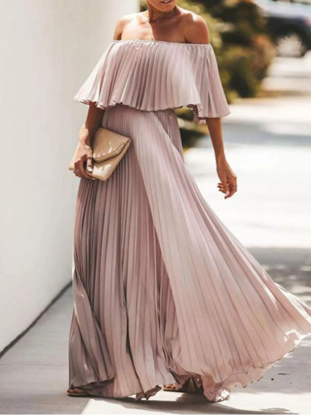 Trendsi dress Full Size Off-Shoulder Pleated Maxi Dress Plus Size